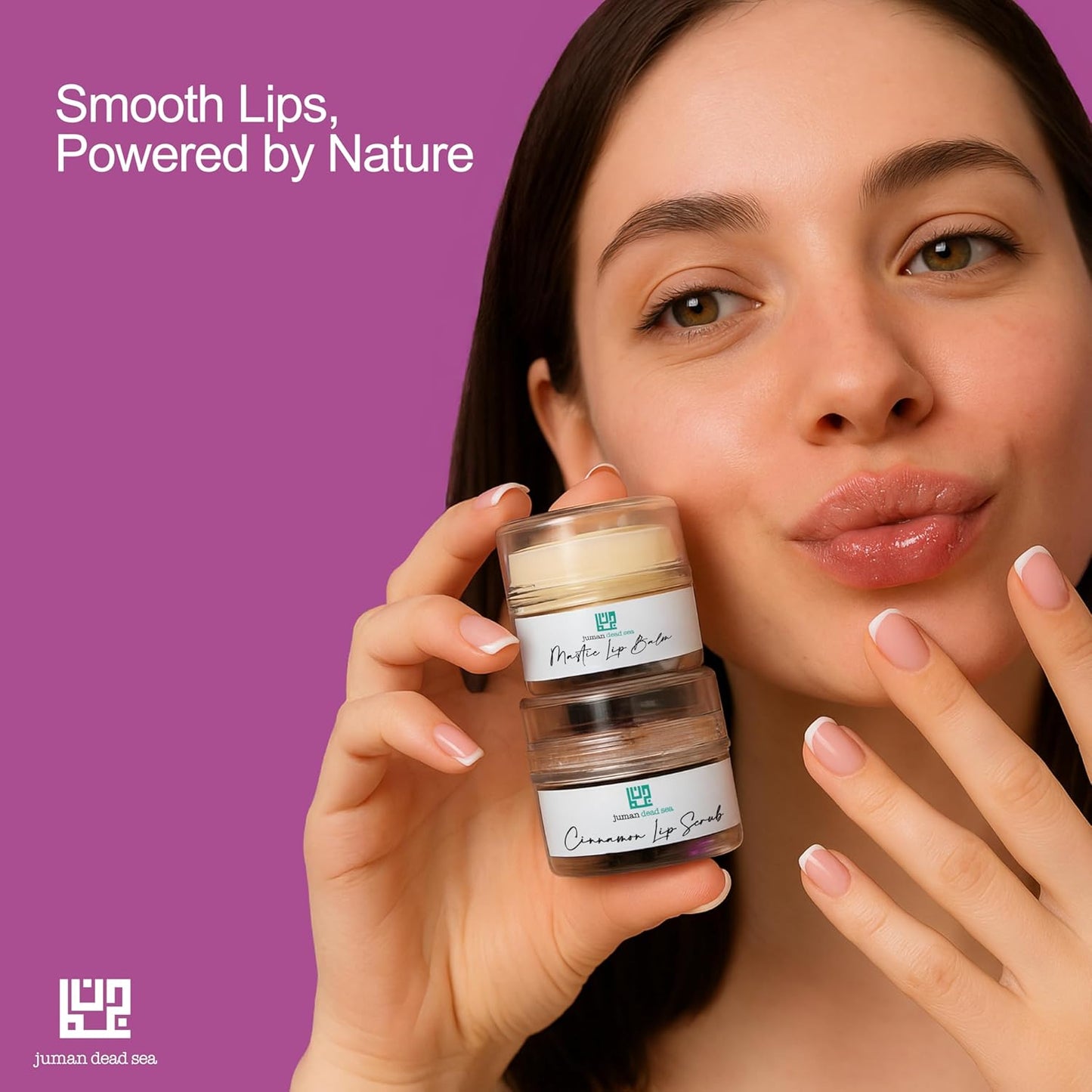 Juman Dead Sea Minerals Lip Gift Set | With Essential Oils | Exfoliating Lip Scrub & Moisturizer Set | Mastic & Cinnamon | Vegan | SLS & Paraben-Free | Great as a Gift