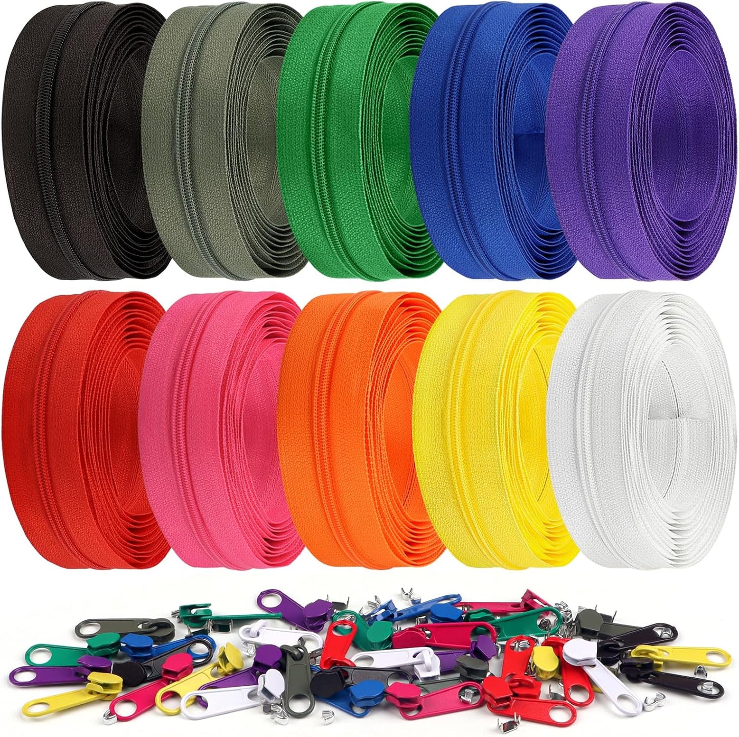 DOITEM 31 Yards 10 Pieces Sewing Zippers #3 Nylon Coil Zippers Assorted Zipper for Sewing with 40 Zipper Sliders for DIY Tailor Sewing Crafts Supplies, 10 Colors