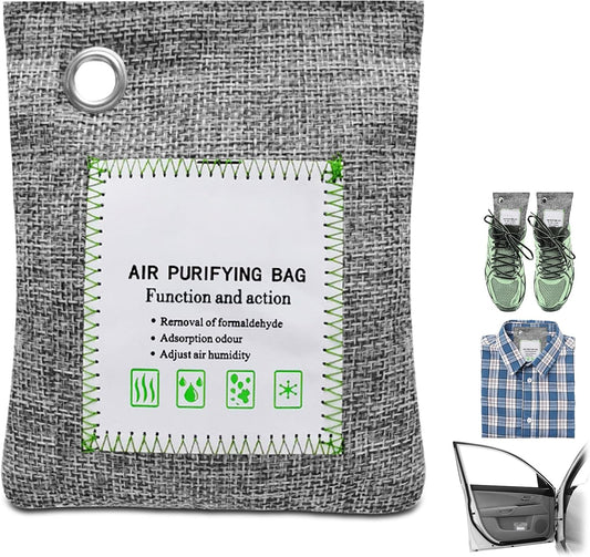 4 Pack charcoal odor absorber,Bamboo Charcoals Air Purifying Bag Charcoals Deodorizer Eliminator for Strong Odors in Car, Closet, Shoe, Basement (100G*4 Pack Gray-3, Unscented)