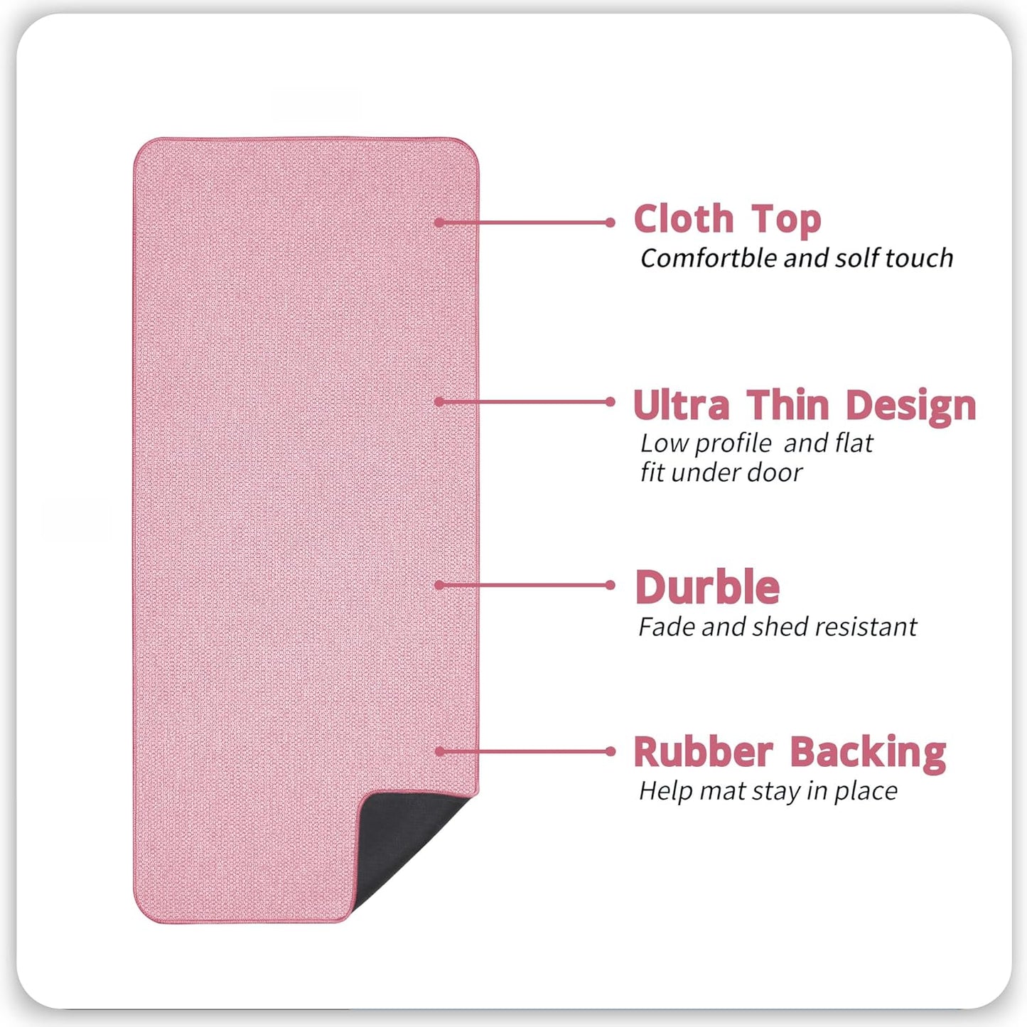 Bath Mat,Ultra Thin Bathroom Runner Rugs,Large Bath Mats for Bathroom,Quick Dry,Non-Slip,Machine Washable,Low Pile,Bath Rug,Shower Outside,Sink,Home Decor Accessories.Pink,2'x5'(24x60inch)