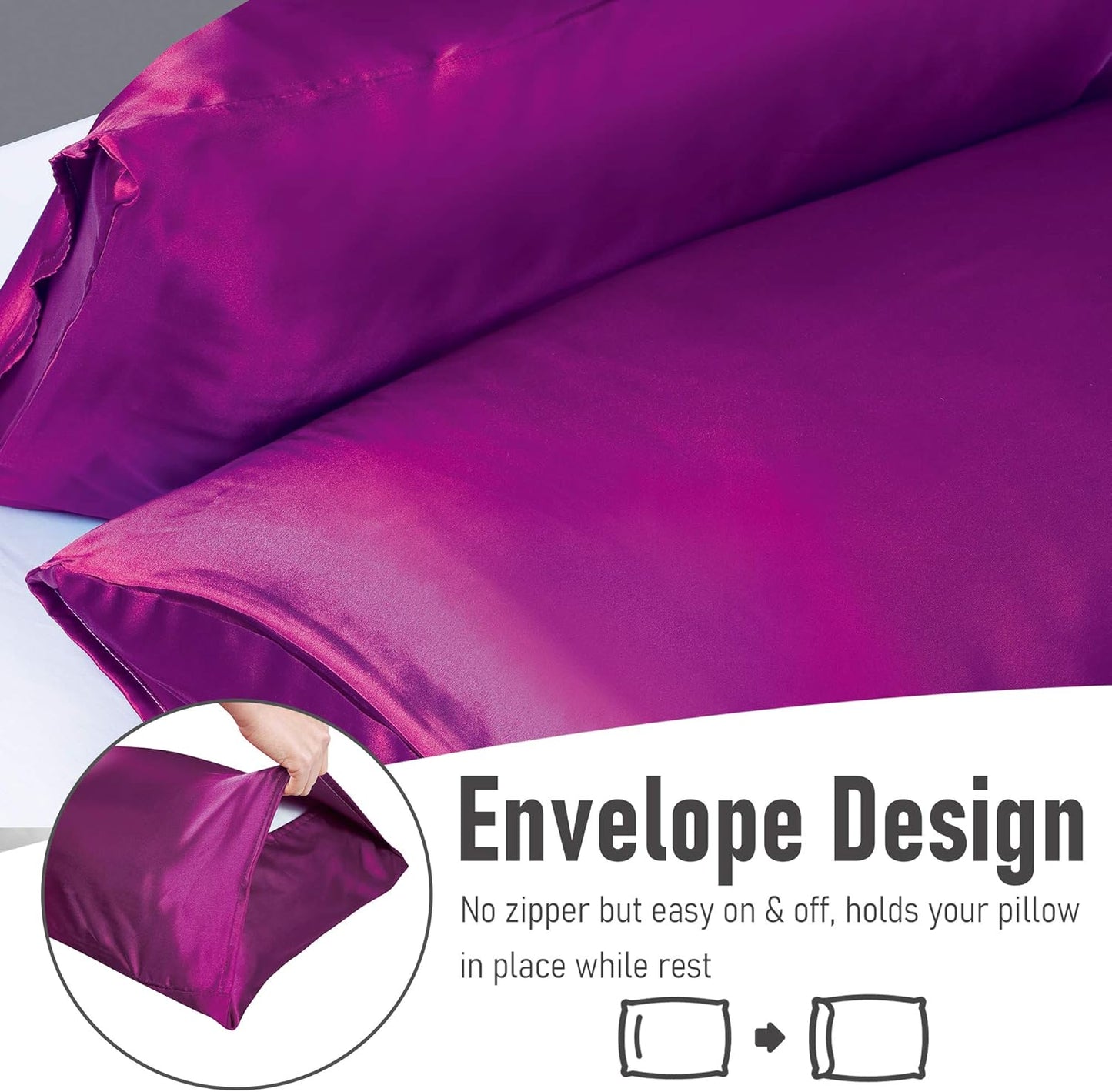 Tyfitb Satin Pillowcase Set for Hair & Skin Care – Cooling, Hypoallergenic, Anti-Frizz, Wrinkle-Free – Soft, Luxurious Pillowcases with Envelope Closure – 2-Pack, Queen Size 20x30, Gift-Ready