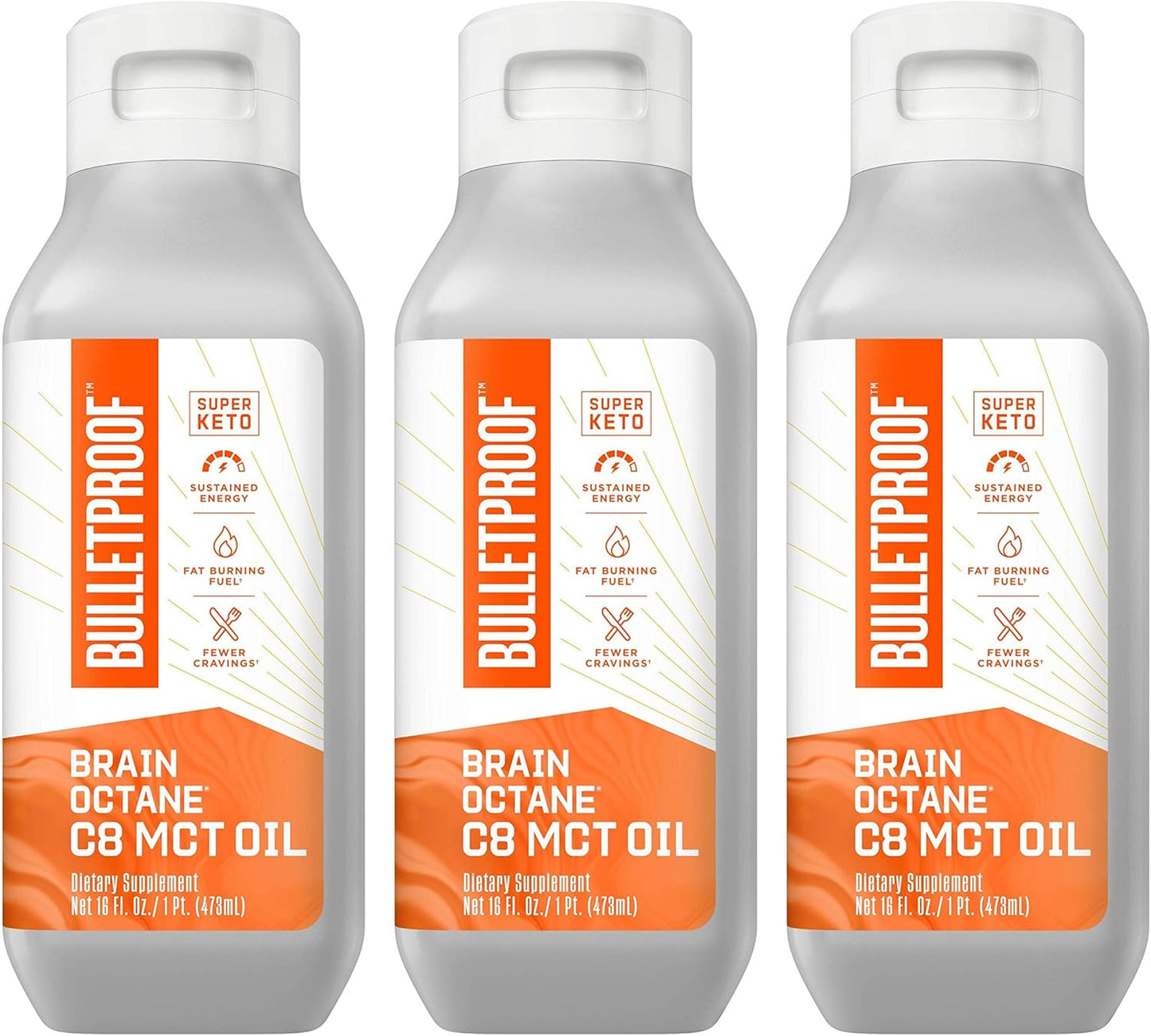 Bulletproof Brain Octane C8 MCT Oil, 16 Ounces (Pack of 3), Keto Supplements for Sustained Energy and Craving Support