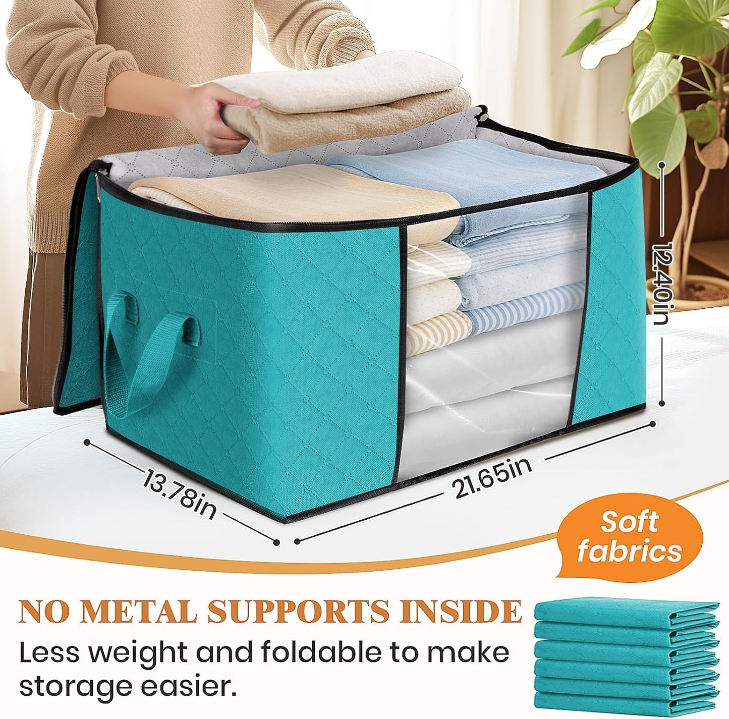 Fab totes 8 Pack Clothes Storage, Foldable Thick Fabric Blanket Storage Bags, Containers for Organizing Bedroom, Closet, Clothing, Comforter,Closet Organization with Handle,Green
