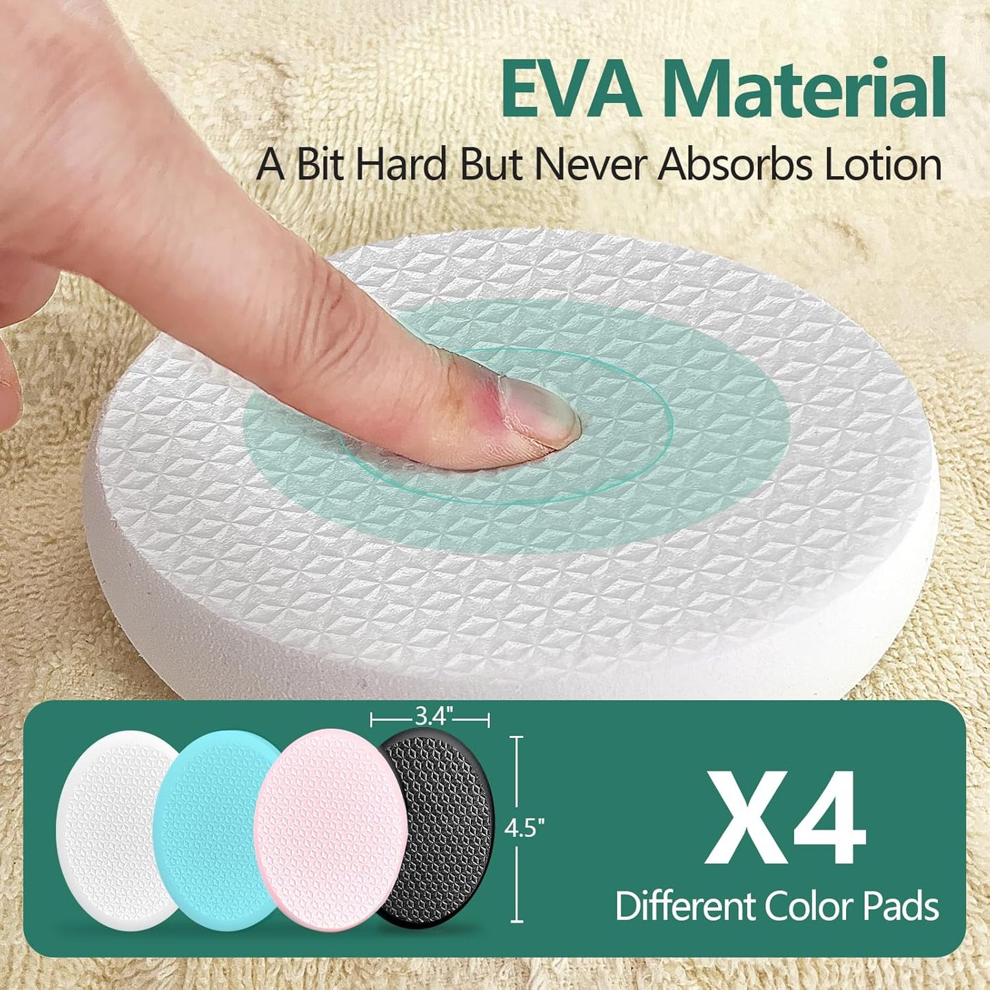 Back Lotion Applicator with 4 Replaceable Pads, Lotion Applicator for Back Self Elderly, Women, Cream Medicine Applicator with 17" Curved Handle Easy to Target Back and Feet, Colorful