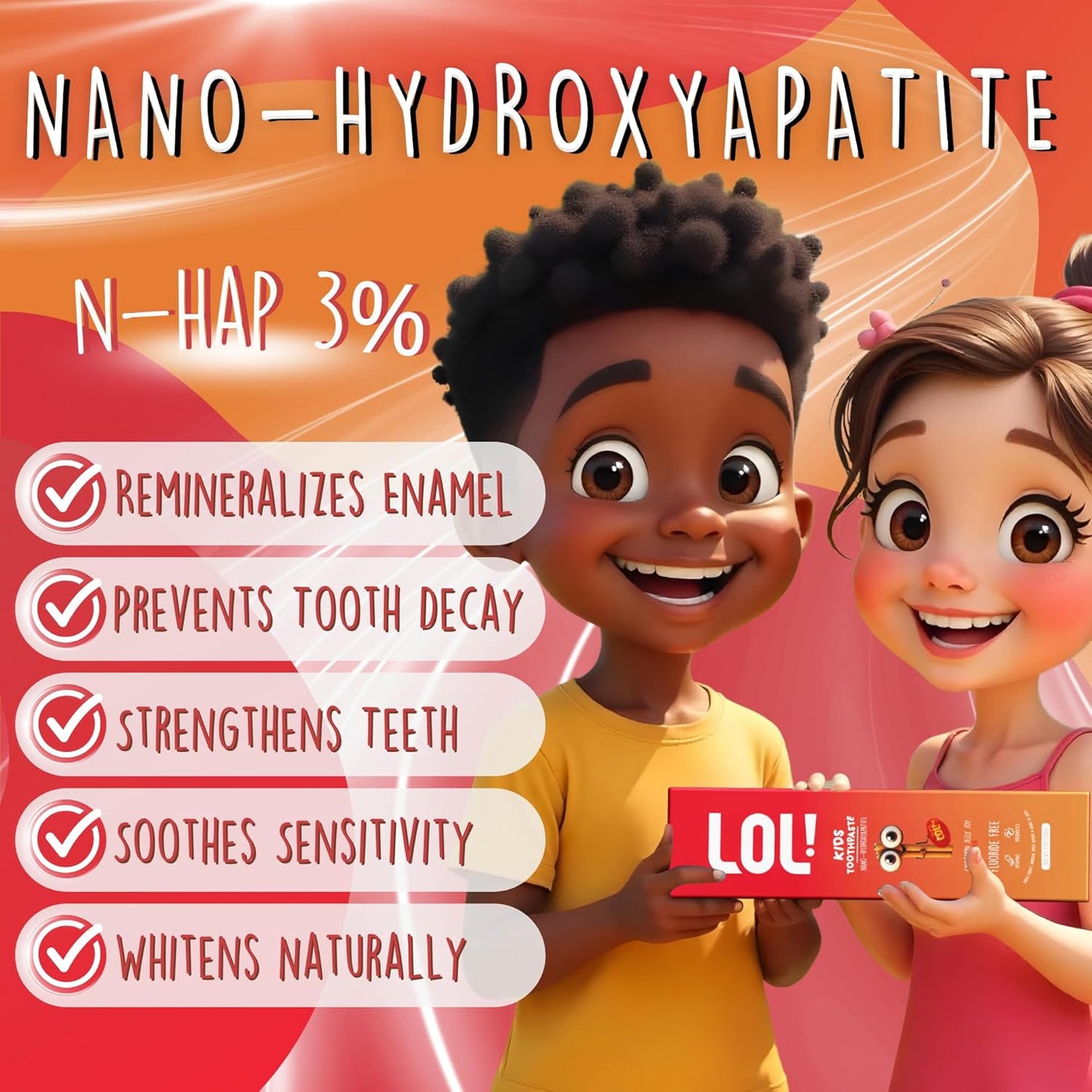 LOL Toddler Toothpaste, Nano Hydroxyapatite Toothpaste, Probiotics, Vitamins, Xylitol Tooth Paste Kids | Remineralizing | Natural | Plant-Based Foam | Pasta De Dientes para Niños (Cinnamon)