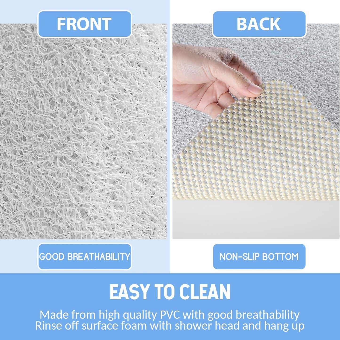 Non-Slip Bathtub Mat, 2 Pack Anti Slip Shower Mat, Fast Drying Bathtub Mats, Foot Scrubber Mat, Anti Slip Mat for Tub, Floor, Bathroom, Kitchen, Home, Hotel (White 24"×16"+24"×16")