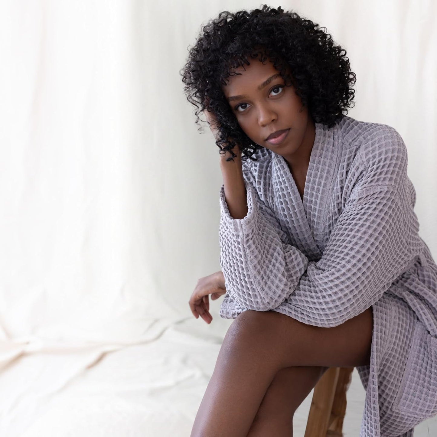 Womens Kimono Waffle Robe - Lightweight 100% Turkish Cotton Housecoat for All-Day Lounging - Bathrobe for Shower