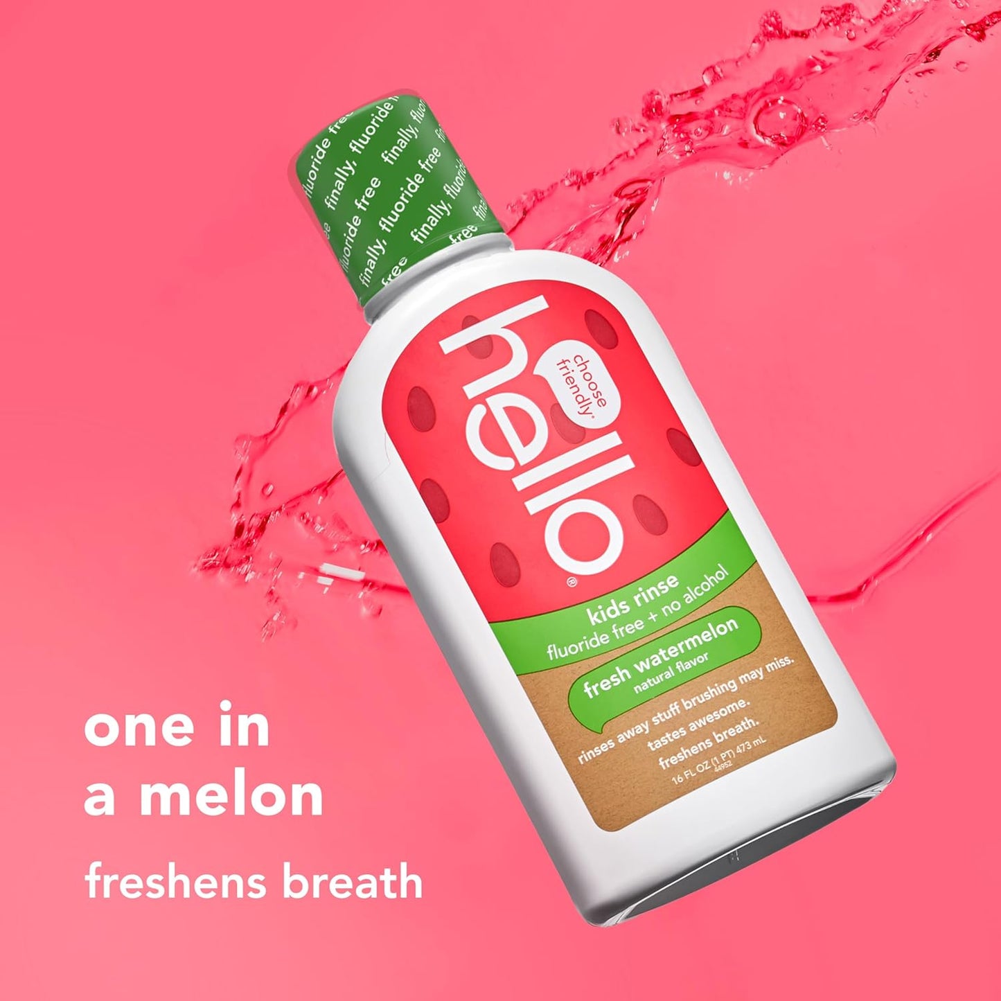 Hello Natural Watermelon Flavor Kids Fluoride Free Rinse, Alcohol Free, Vegan, SLS Free, Mouthwash for Kids Age 6 and Up, 16 Fl Oz (Pack of 3)
