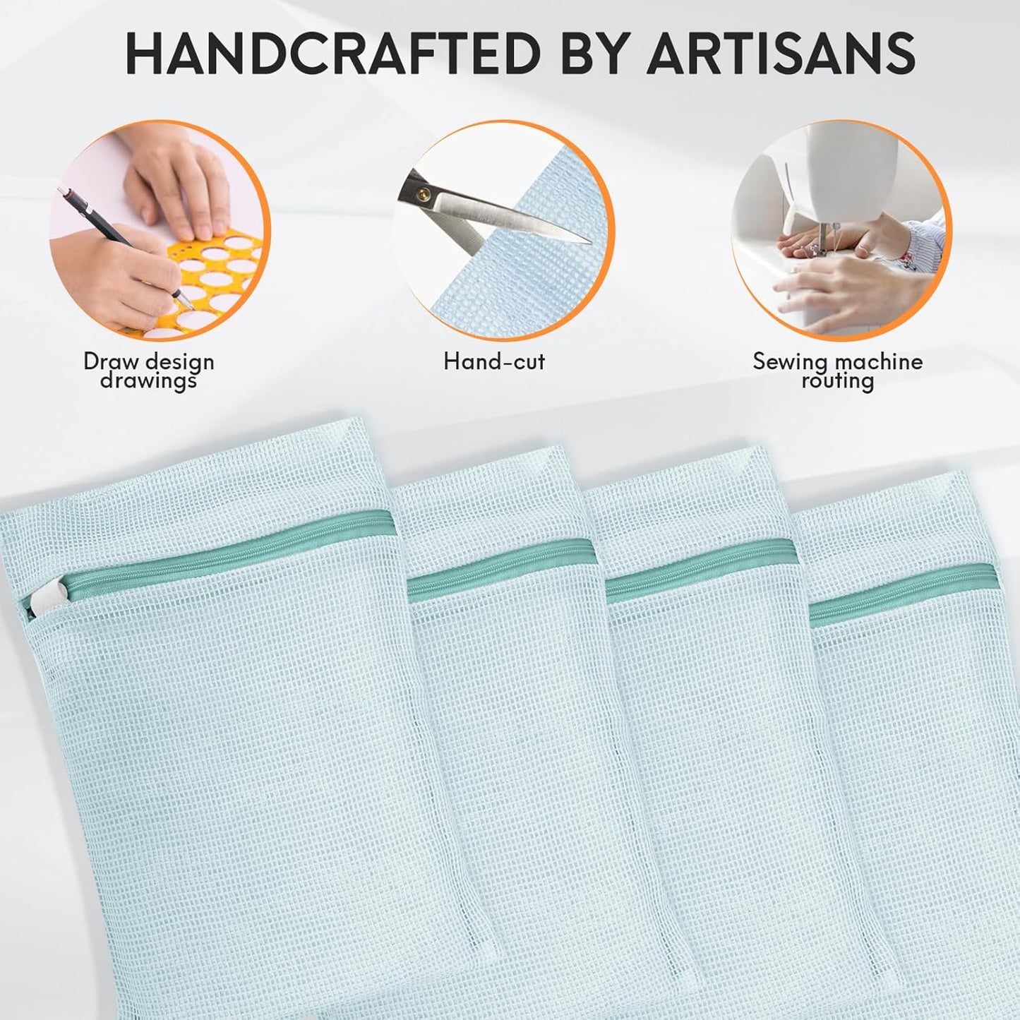 4 Piece Blue Small, Durable Organic Cotton Mesh Laundry Bag with Strong Zipper and Breathable Mesh, Delicate Laundry Bag for Underwear, Clothes, Pants and Socks