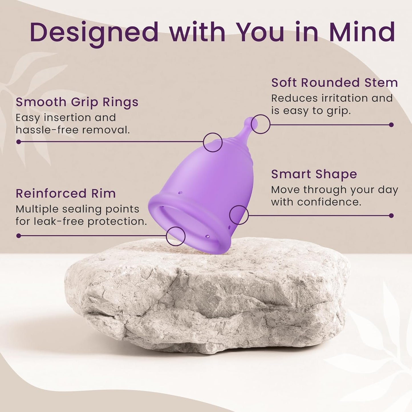 EcoBlossom Reusable Menstrual Cup and Case - The Most Reliable Medical Grade Silicone Period Cups - Comfortably use for 12 Hours (Large (Pack of 2), Round Stem & Case)