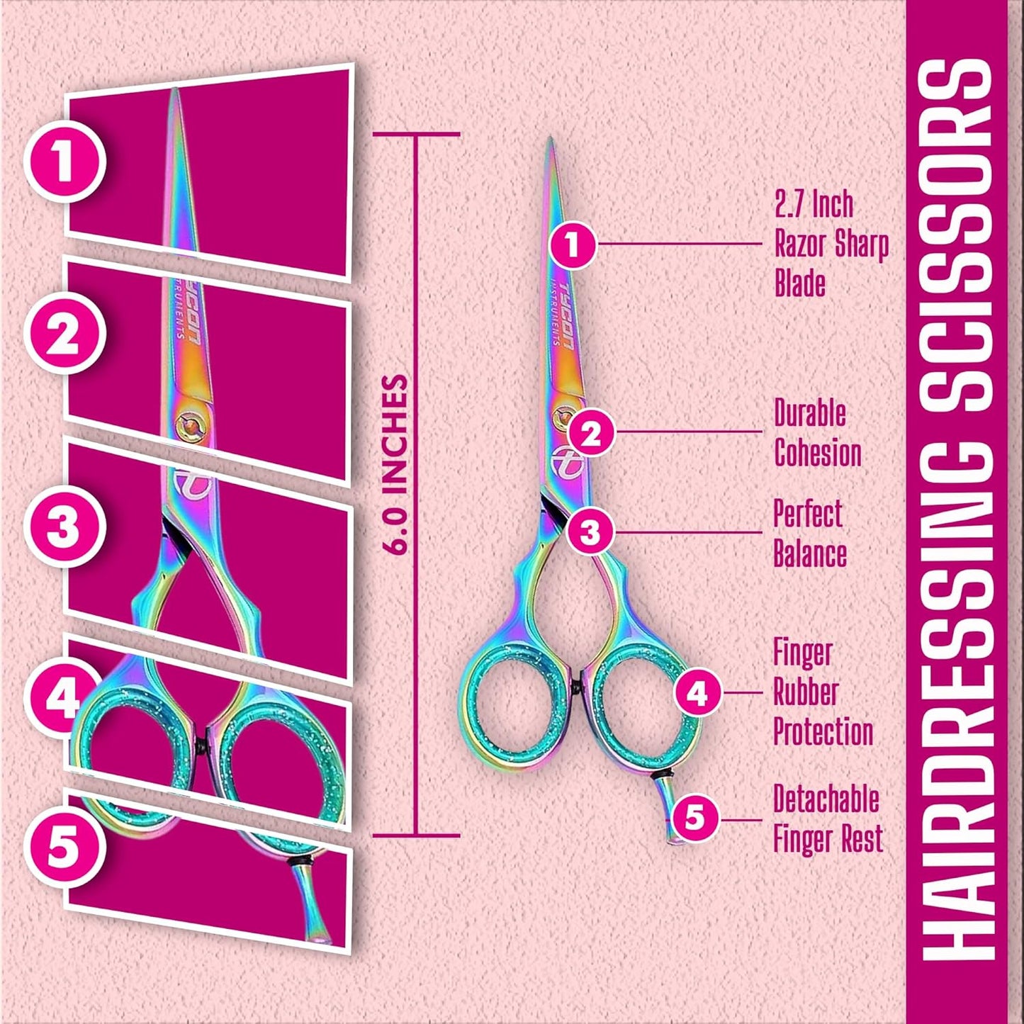 Tycon Hair Cutting Scissors Professional 6.5" β Japanese Stainless Steel, 2.7" Razor Edge Blade Barber Scissors β Ergonomic design - Precision Hair Scissors for Smooth Cutting - Salon & Personal Use