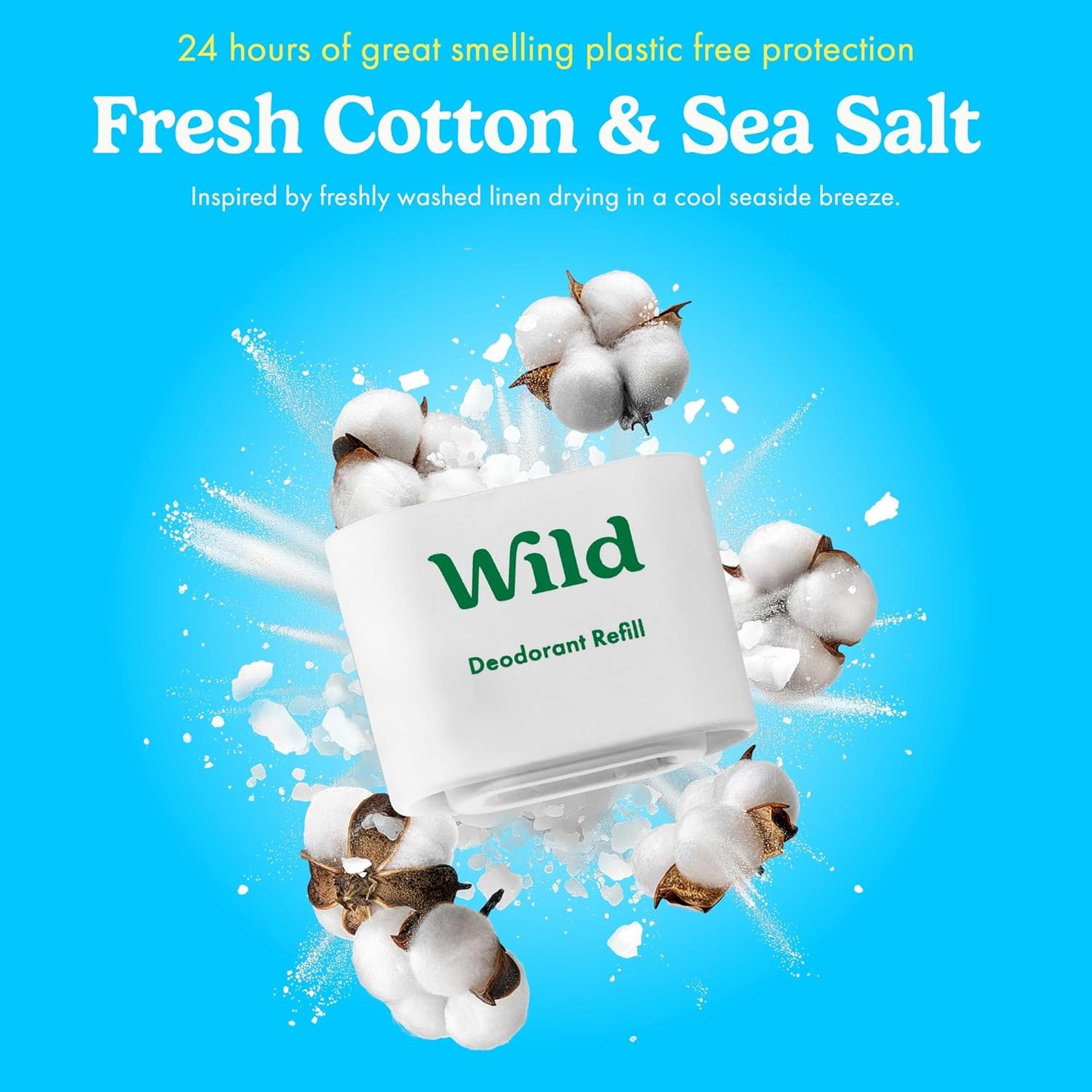 Wild - Aqua Case with Refill Variety Pack - Refillable Deodorant - Aluminum Free - Includes Fresh Cotton & Sea Salt, Cherry Blossom and Coconut & Vanilla Scents - Vegan