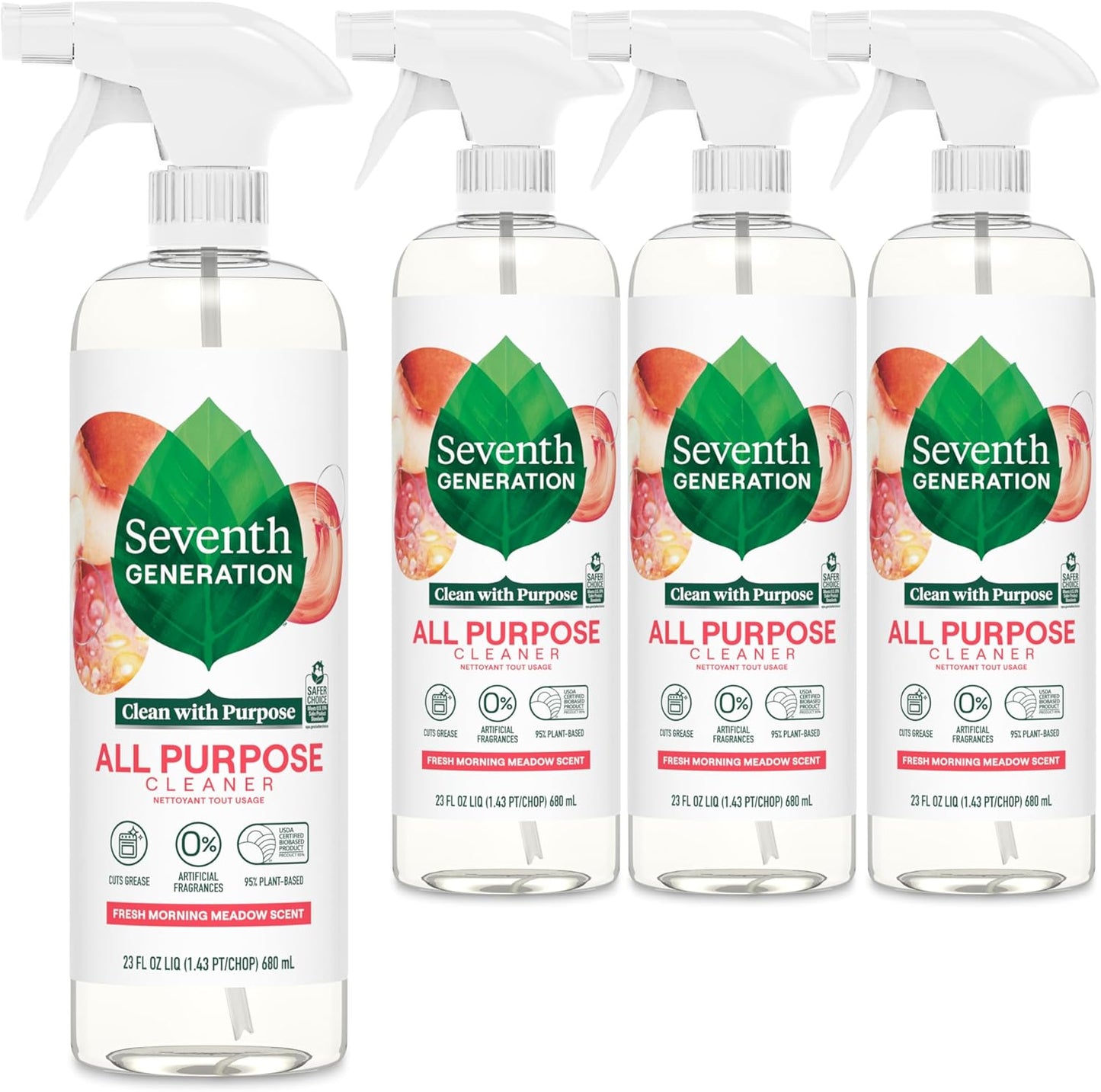 Seventh Generation All Purpose Cleaner, Degreasing Formula, Fresh Morning Meadow Scent, 23 oz (Pack of 4)