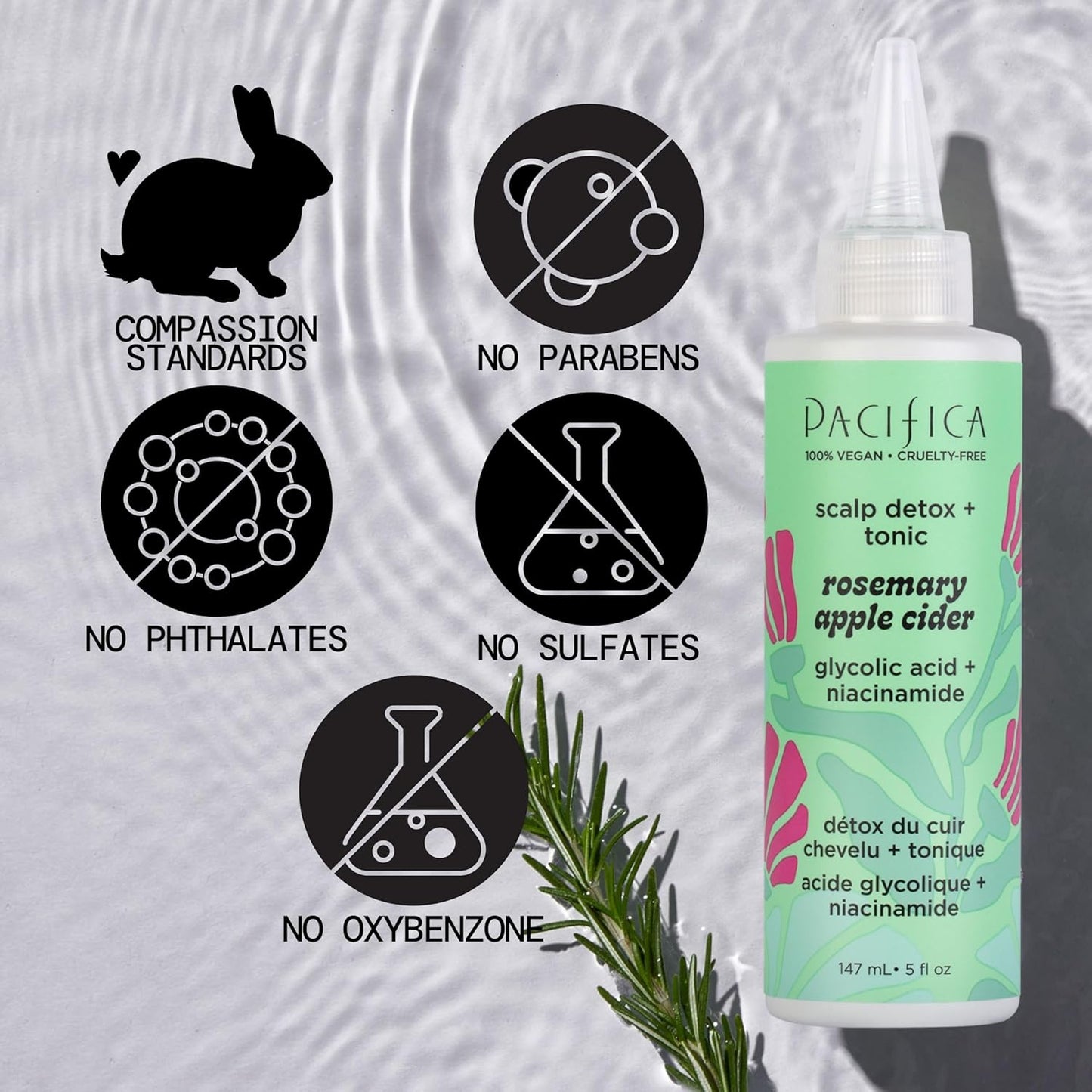 Pacifica Scalp Detox Tonic – Rosemary Apple Cider Scalp Exfoliator, Apple Cider Vinger Hair Rinse w/ Salicylic Acid for Clarifying Build Up, Vegan Treatment and Pre Shampoo Cleanser - 5 oz