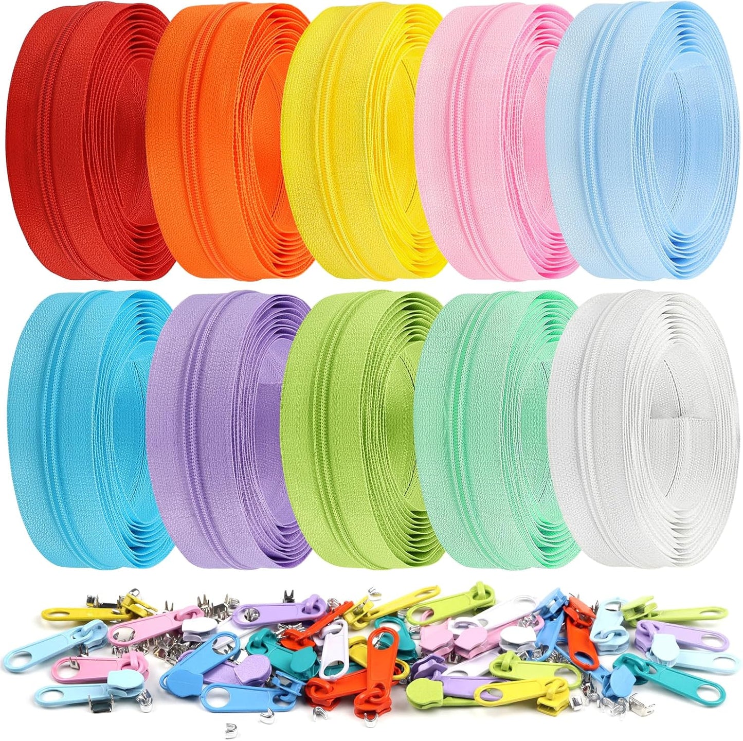 DOITEM 31 Yards 10 Pieces Sewing Zippers #3 Nylon Coil Zippers Assorted Zipper for Sewing with 40 Zipper Sliders for Tailor Sewing Crafts Supplies, 10 Color