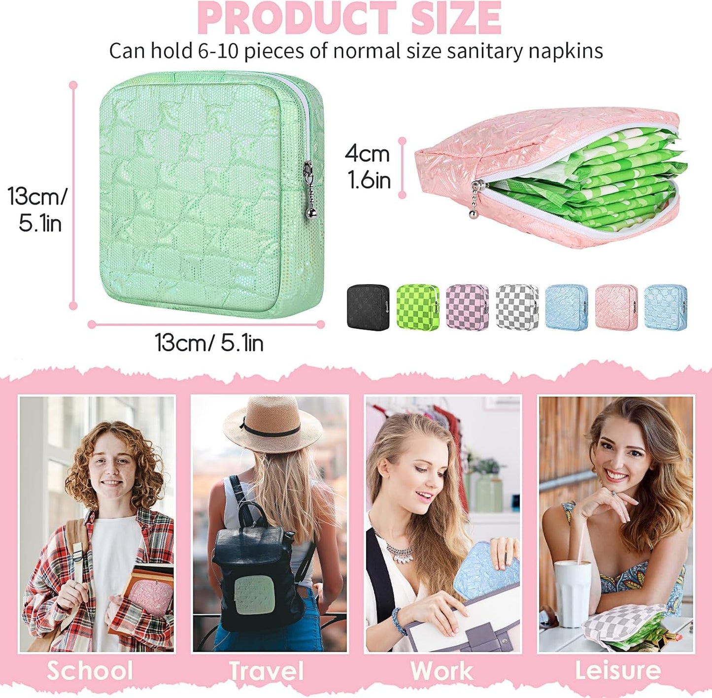 Desing Wish Sanitary Napkin Storage Bag Polyester Fabric Period Bag for Teen Girls Sanitary Pad Pouch for Sanitary Napkins/Tampons/Panty Liners Privacy Protector Pad Bag (Bubble-Check, White)