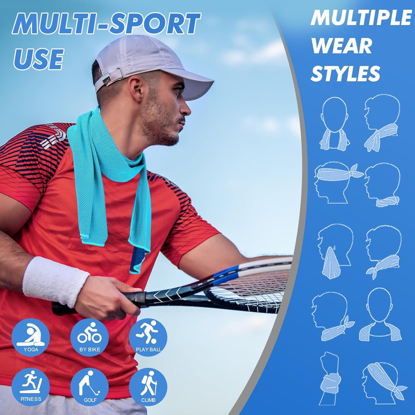 Cooling Towels for Neck and Face - 4 Pack 47x12 Inch Ice Cold Microfiber Towels, Soft & Breathable Cooling Towel for Hot Weather, Sports, Yoga, Workout, Running, Golf, Camping