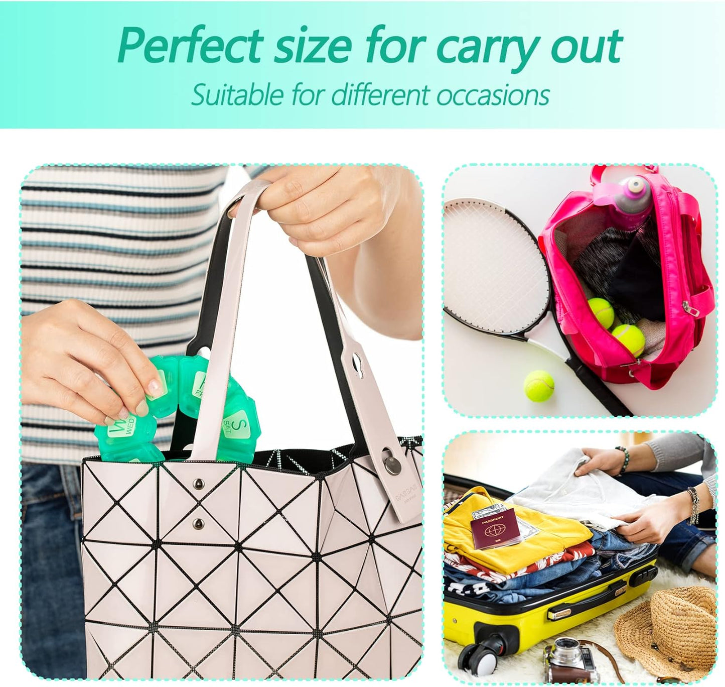 Round Weekly Pill Organizer, TPU Rubberized, Travel Pill Container 7 Day, with 7 Large Compartments, Great for Daily Vitamins & Supplements, Cute Pill Case with Large Letters and Braille (Green)