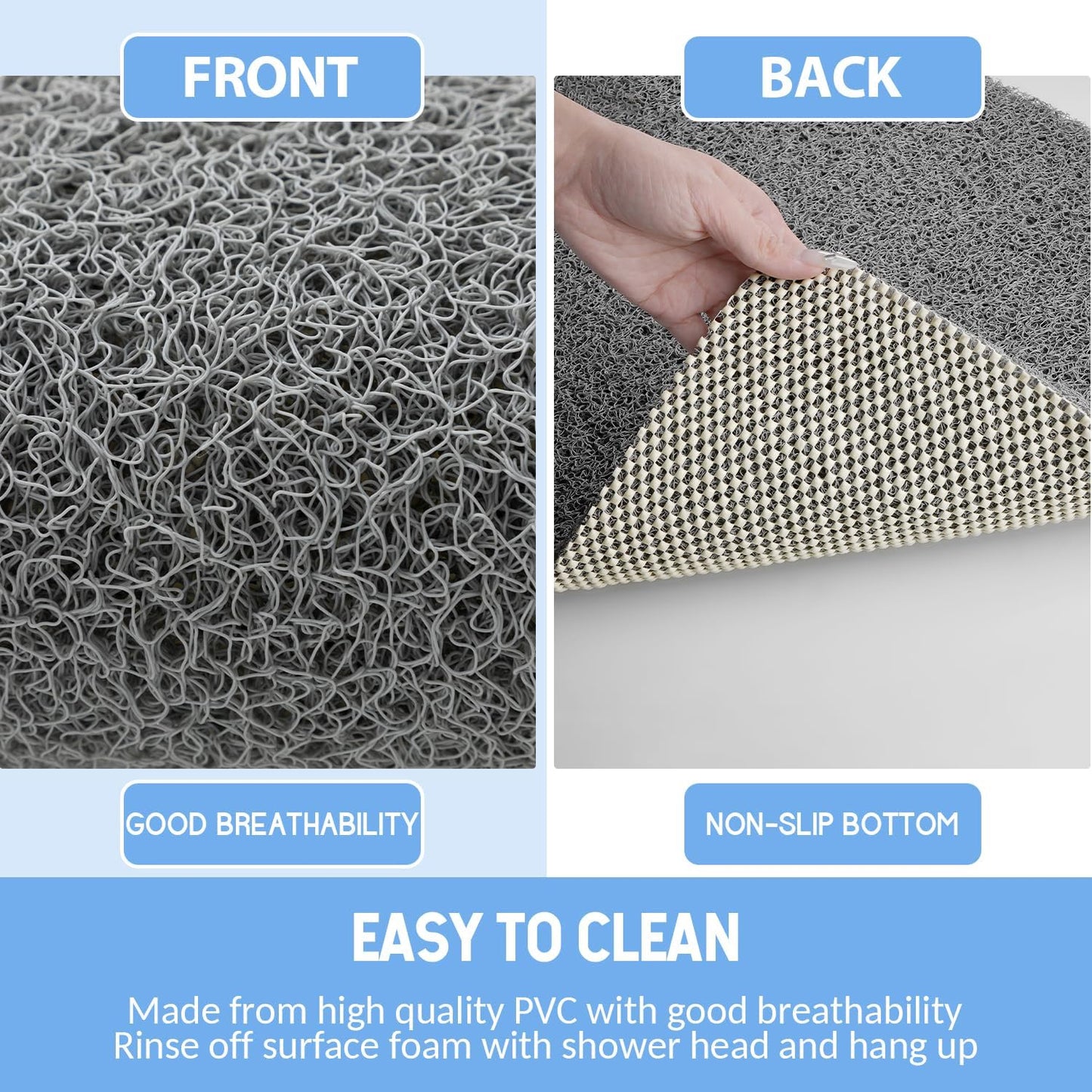 Non-Slip Shower Mat Bathtub Mat for Bath Tub,Anti Slip Bath Tub Mat,Floor Mat,Soft PVC Loofah Bathroom Mats,Foot Scrubber Mat,Quick Drying Easy Cleaning Mats for Wet Areas(40 * 16 Grey)