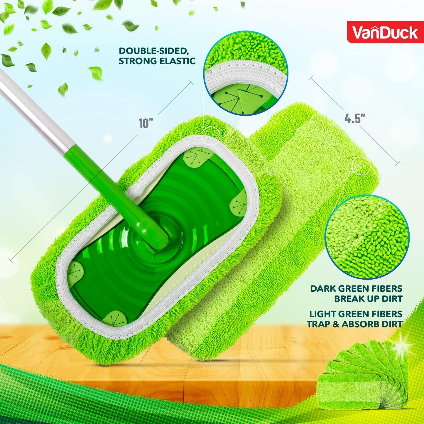 VanDuck Reusable Mop Pads Compatible with Swiffer Sweeper (2-Pack) - Washable Microfiber Mop Pads for Wet & Dry Use - All Purpose Floor Mopping and Cleaning Product