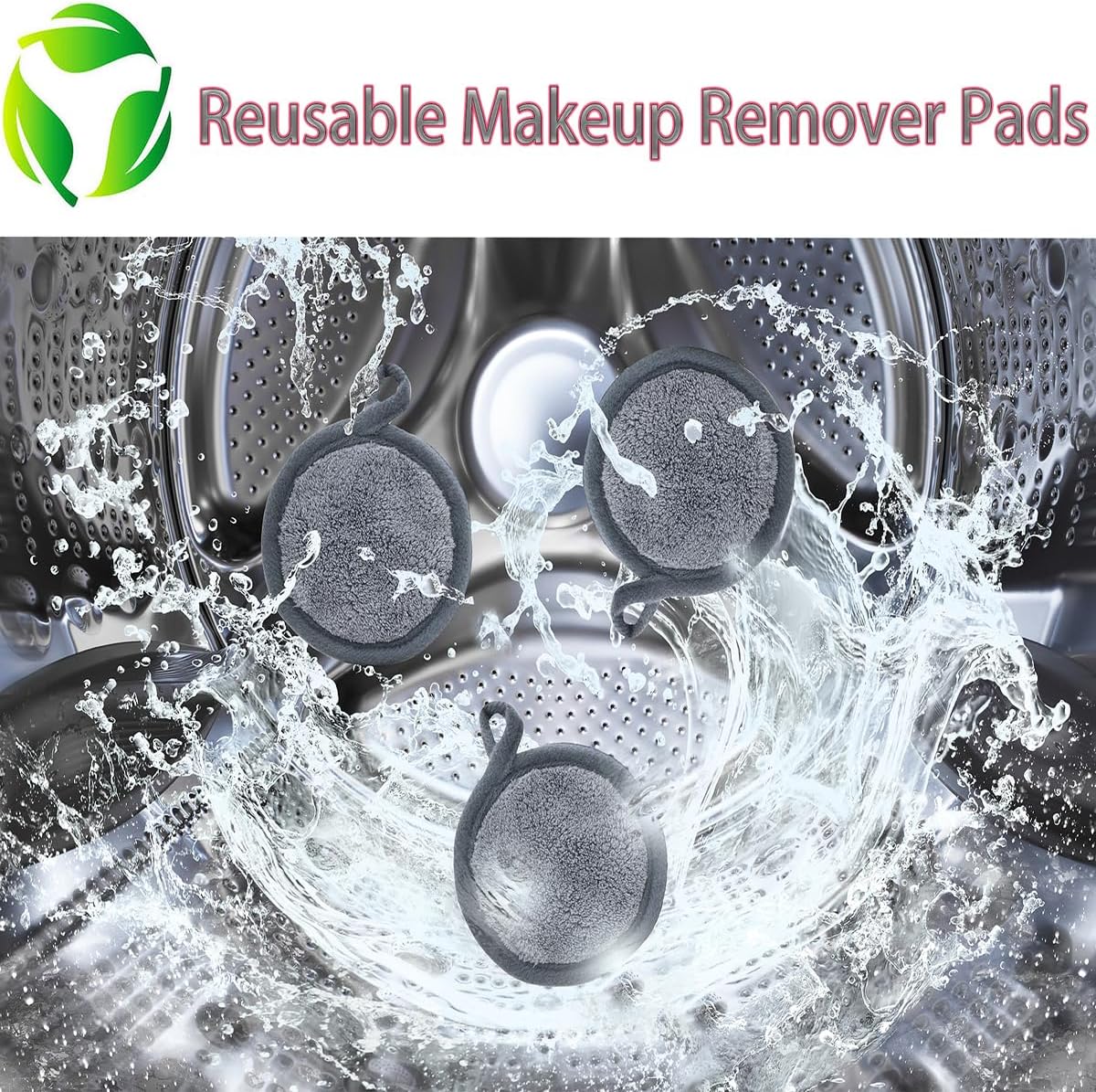 Reusable Makeup Remover Pads 16 Pack Microfiber Cleansing Facial Rounds Wipes Face, Eyes, Lips(3.5inch, grey)