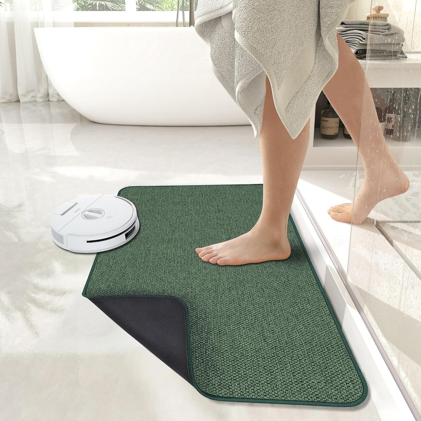 Bath Mat,Ultra Thin Bathroom Rugs,Rubber Bath Mats for Bathroom,No Slip Bath Rugs,Quick Dry,Machine Washable,Low Pile,Absorbent,Shower Outside,Sink,Home Decor Accessories.Green,1'5"x2'3"(17x27inch)