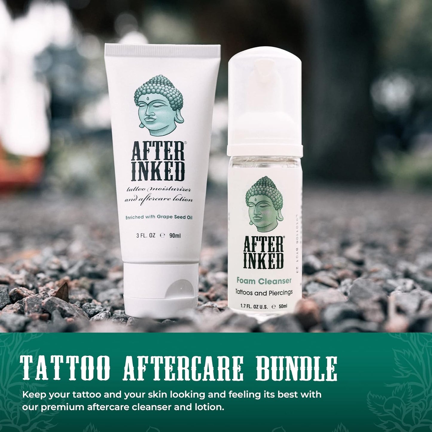After Inked Tattoo Aftercare Lotion and Foam Cleanser Bundle - with 3oz Tattoo Lotion Aftercare and 1.7oz Tattoo Aftercare Foam Wash, Essential Tattoo Supplies, Premium Skincare Tattoo Aftercare Kit