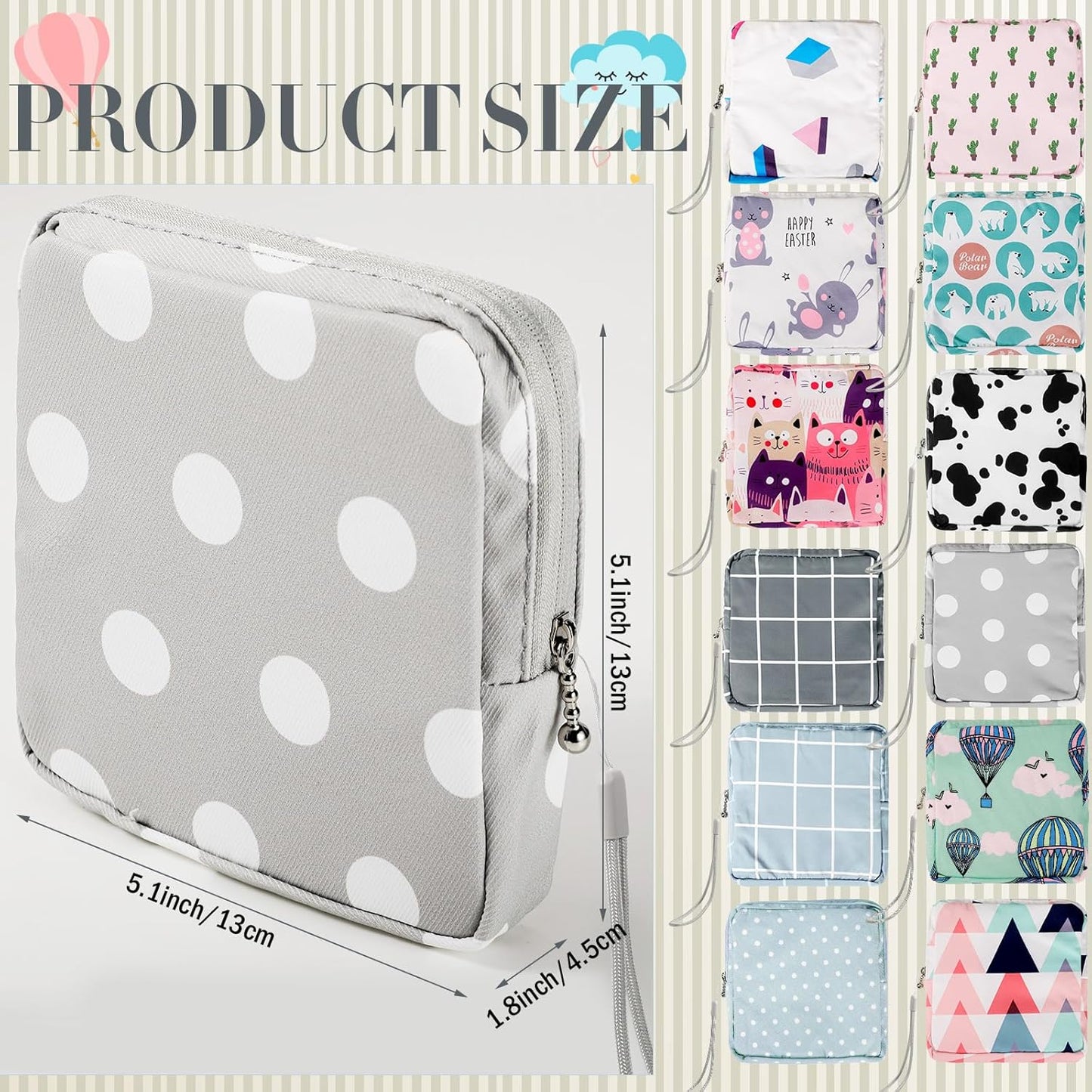 Paterr 12 Pcs Sanitary Napkin Storage Bag Set Including 12 Portable Period Pouch Hand Wrist Strap Lanyard String Holder Tampons Holder Pouch First Period Gifts for Teen Girls(Cute Style)