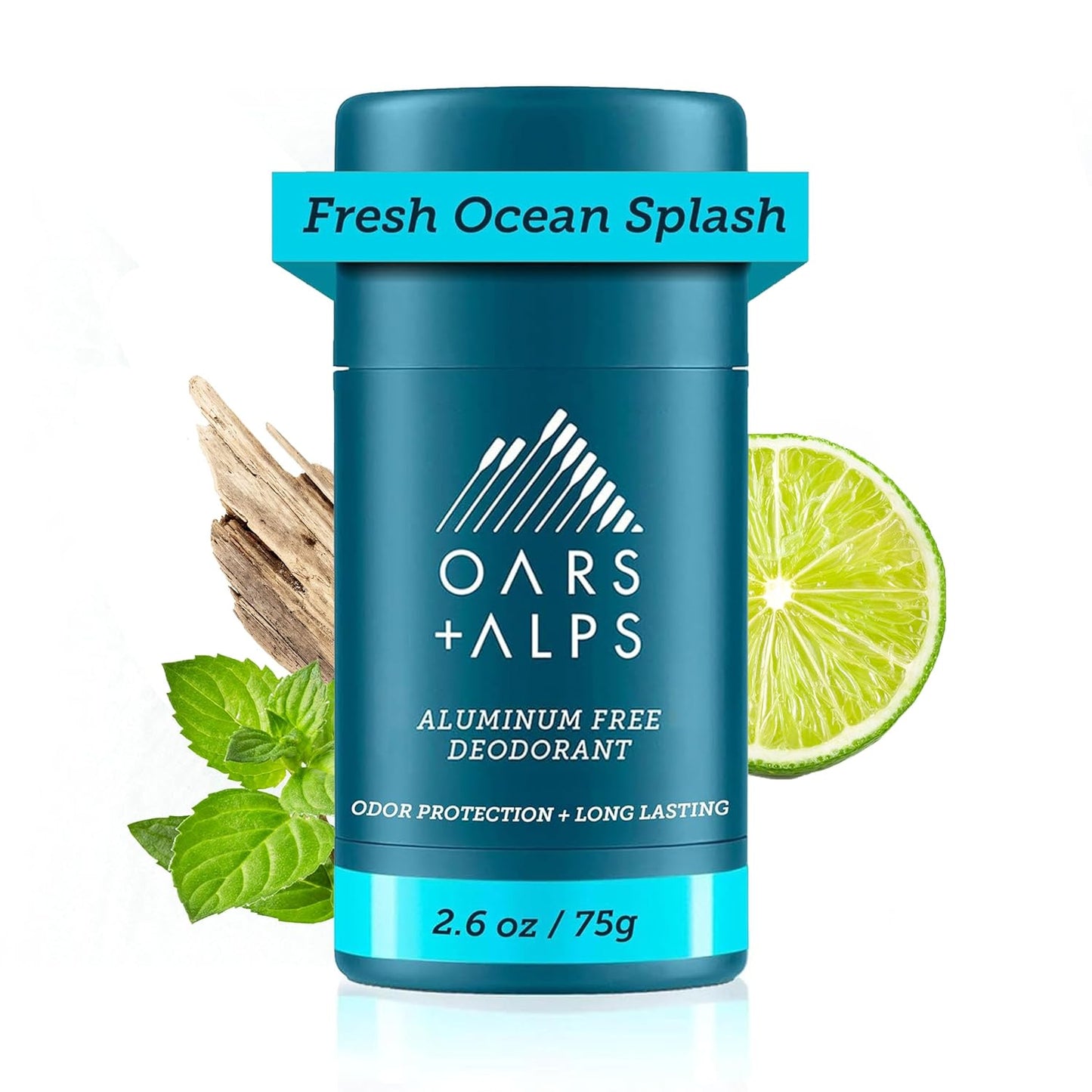 Oars + Alps Deodorant for Men & Women, Aluminum Free Deodorant for Men, Dermatologist Tested, Clean Ingredients, Non Toxic, Vegan, Long Lasting, Odor Protection, Fresh Ocean Splash, 1pk, 2.6oz