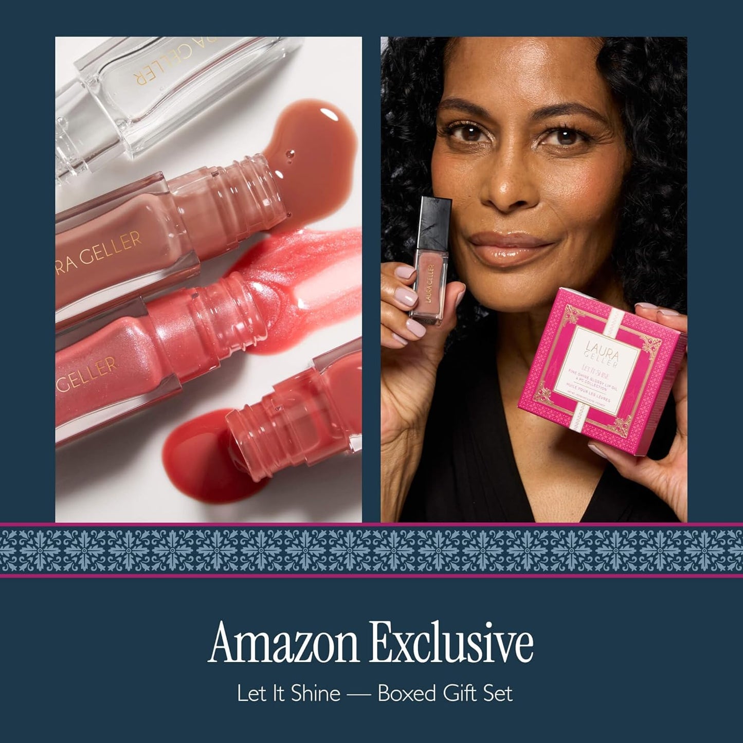 LAURA GELLER NEW YORK Let It Shine Boxed Gift Set | Includes 4 Fine Shine Glossy Lip Oils in Exclusive New Shades | Hydrating Lip Treatment with Peptides