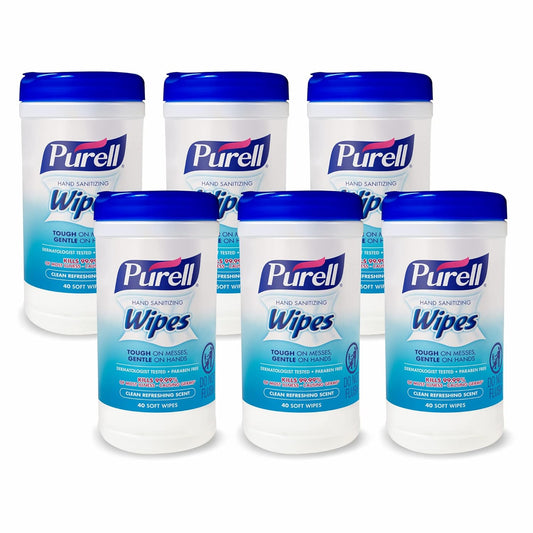 Purell Hand Sanitizing Wipes, Clean Refreshing Scent, 40 Count Hand Wipes Canister (Pack of 6) - 9120-06-CMR