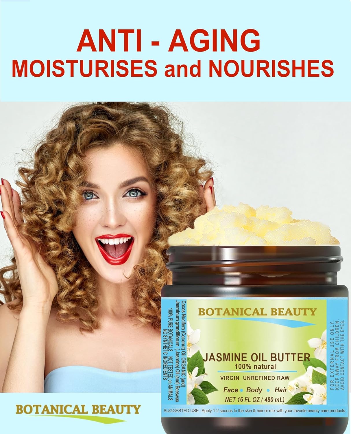 Botanical Beauty JASMINE OIL BUTTER Pure Natural Virgin Unrefined RAW for FACE, SKIN, BODY, DAMAGED HAIR, NAILS. (8 Fl Oz)