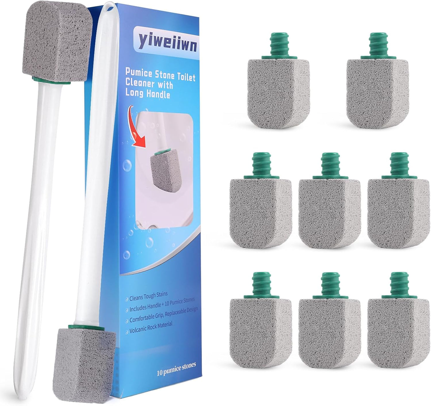 Pumice Stone Toilet Cleaner with Long Handle Pumice Stone Toilet Bowl Cleaner Rust and Grease Stain Clean Suitable for Toilets Bathroom Sink,BBQ 2Handle and 10Pumices Stones(Gray)