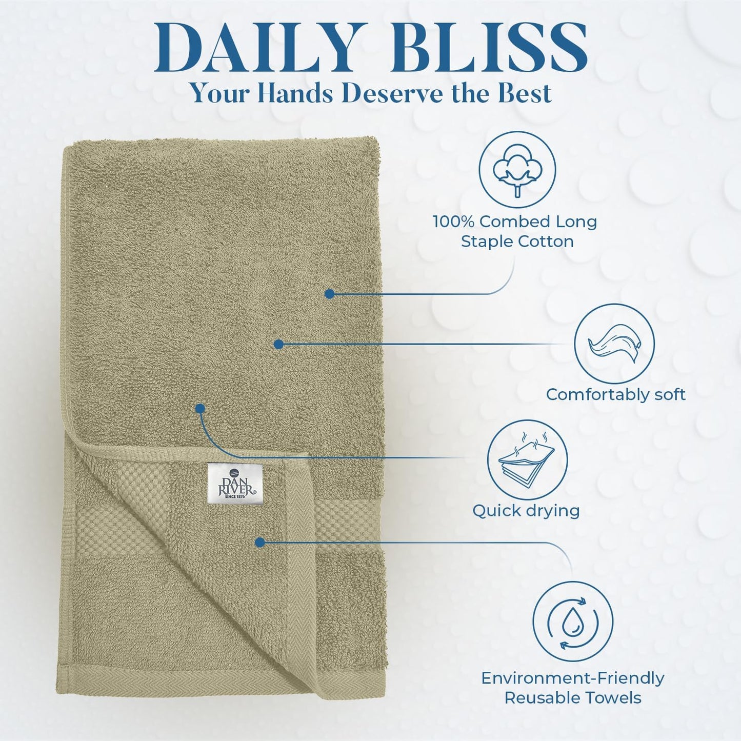 DAN RIVER 6-Pack Premium Hand Towels (16x28 Inches) - 100% Cotton, Ultra Soft, Lightweight, Highly Absorbent Towels for Bathroom, Spa, Gym, Salon, Hotel, and Travel - 550 GSM โ Beige