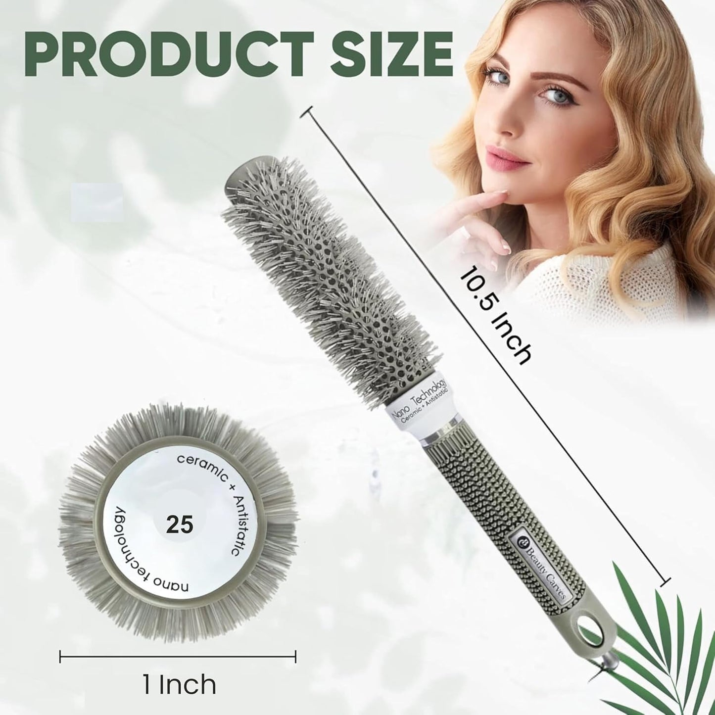 Round 25(mm) Barrel with 2 Clips – Round Hair Brush with Flexible Nylon 66 Bristles Nano Ionic Heat Resistant Tech for Professional Curling, Styling & Shining Texture