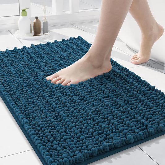 Arotive Luxury Chenille Bathroom Rug Mat, Extra Soft Thick Absorbent Shaggy Bath Rugs, Non-Slip Machine Wash Dry, Plush Bath Mats for Bathroom, Shower and Tub, 24x16, Peacock Blue
