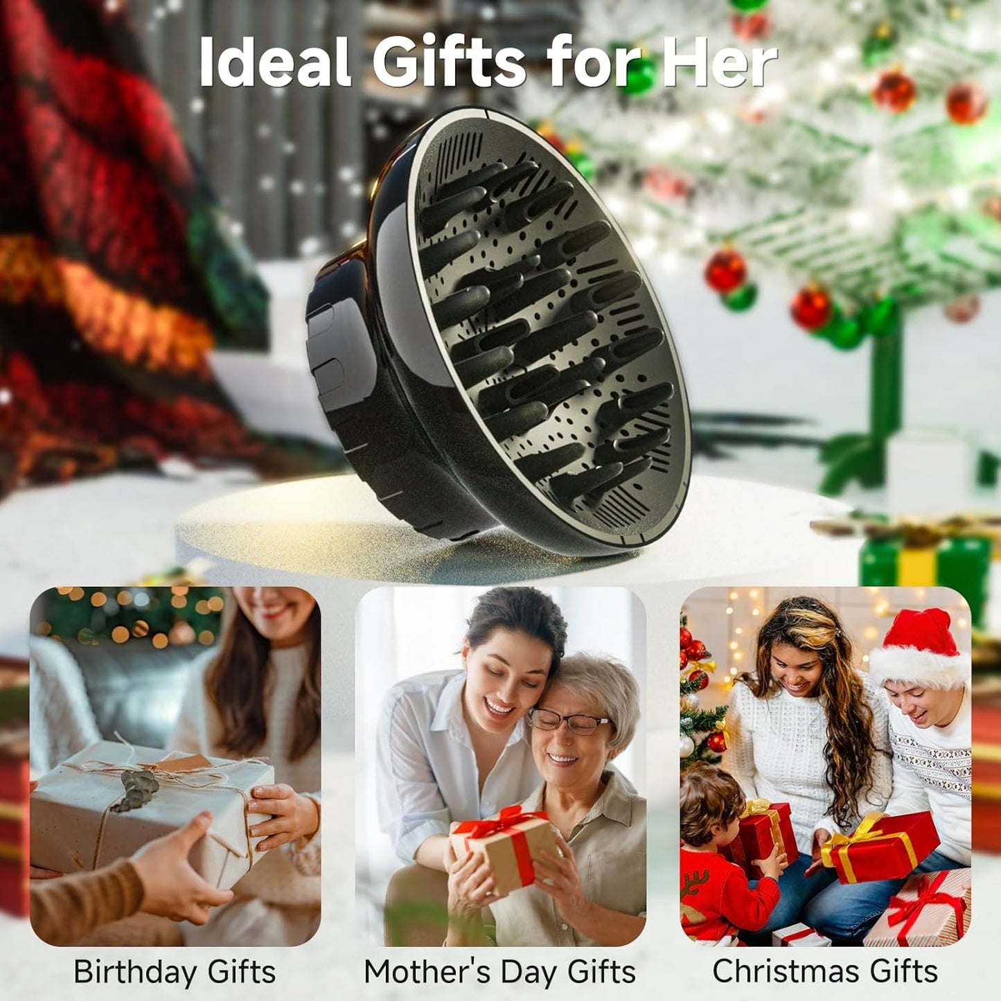 Diffuser Attachment for Hair Dryer, Hair Diffuser for Curly Hair, Universal Diffuser for 1.4-2.6" Hair Blow Dryer Long Thick Curly Wavy Hair, Black