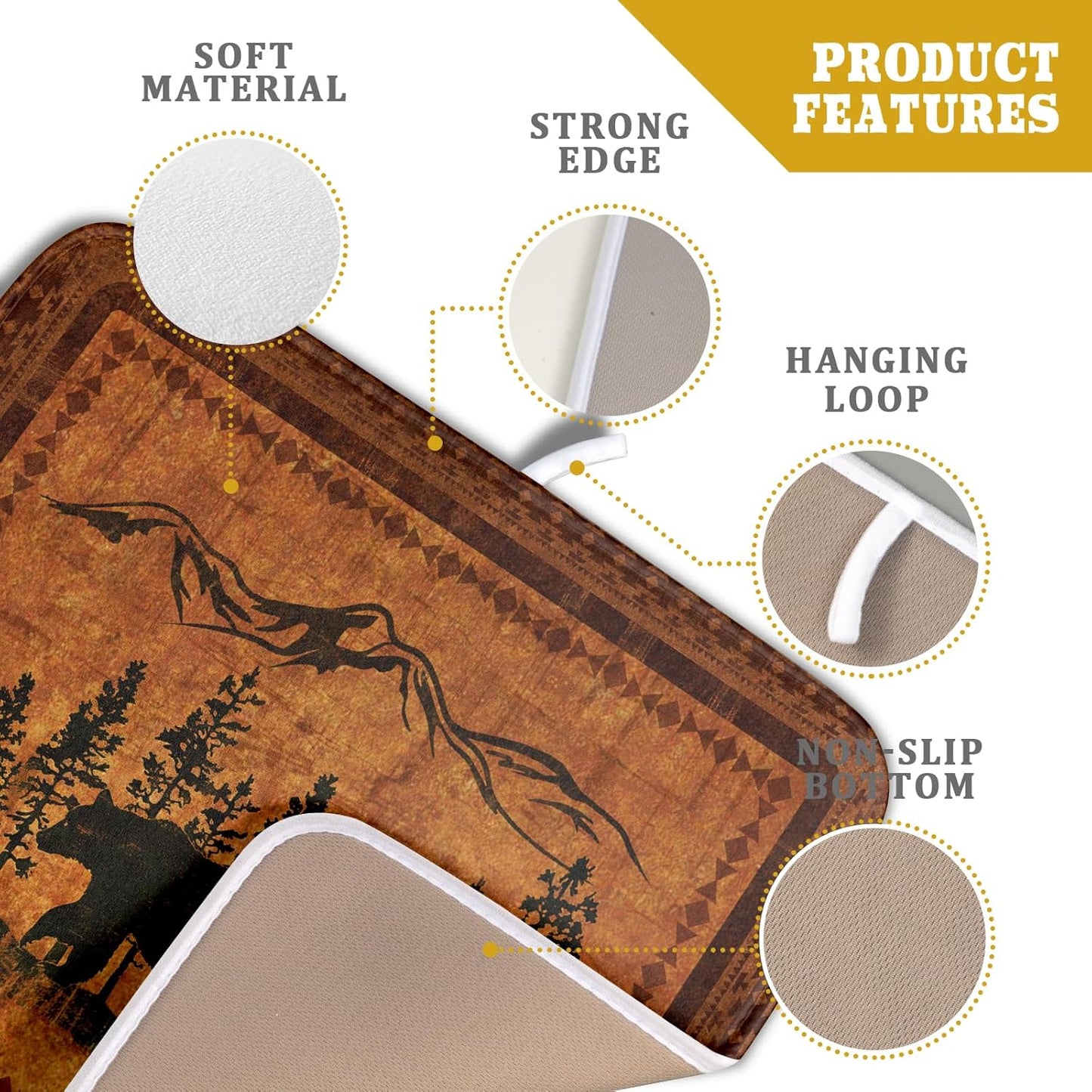 Forest Bear Dish Drying Mat 16x18 Inch Rustic Cabin Washable Microfiber Absorbent Dishes Drainer Rack Pad for Kitchen Counter Home Decor