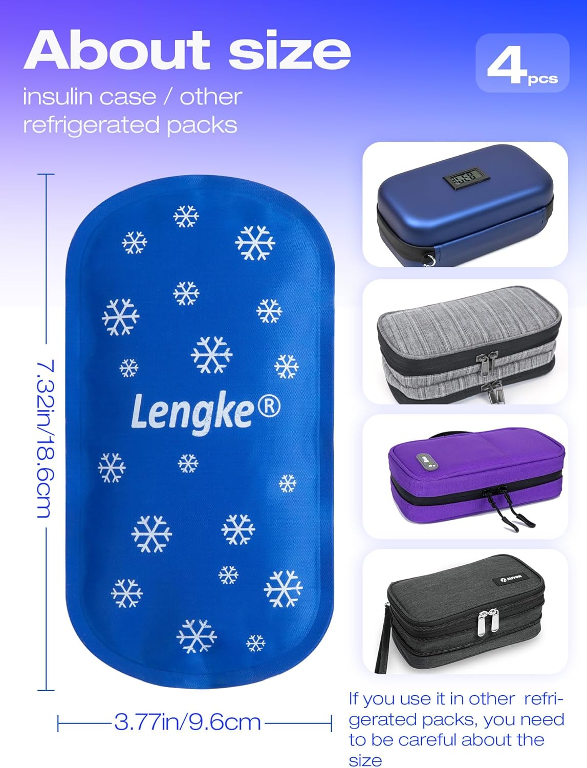 4PCS Large Ice Packs for Insulin Cooler Travel Case TSA Approved160g,Sutiable for Most Insulin Cooler Travel Case,Reusable Ice Pack by Leng Ke