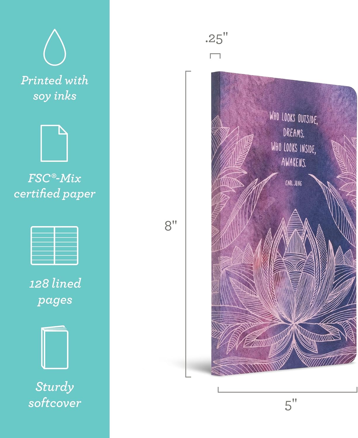 Compendium Softcover Journal – “Who looks outside, dreams. Who looks inside, awakens.”— A Write Now Journal with 128 Lined Pages, 5" W x 8" H