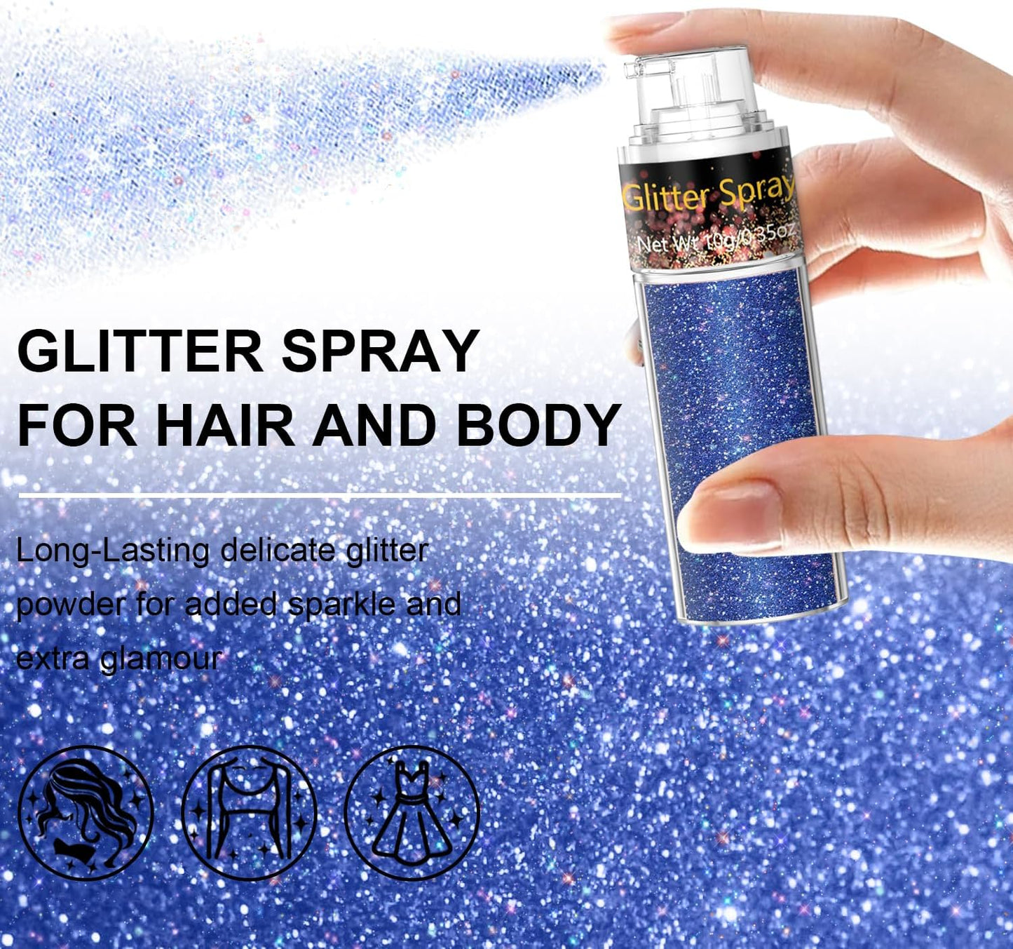 Hair and Body Glitter Spray, 1PC Glitter Hairspray Dry Powder Makeup for Clothes, Festival Rave Prom Loose Sparkle Powder,Holographic Ultra Fine Resin Glitters for Crafts (Blue)
