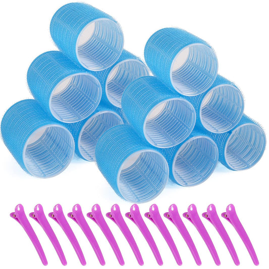 12 Piece Hair Roller Set with Clips, Self Grip Hair Rollers Hair Curler for Long Medium Short Hair, Random Color (4.4cm)