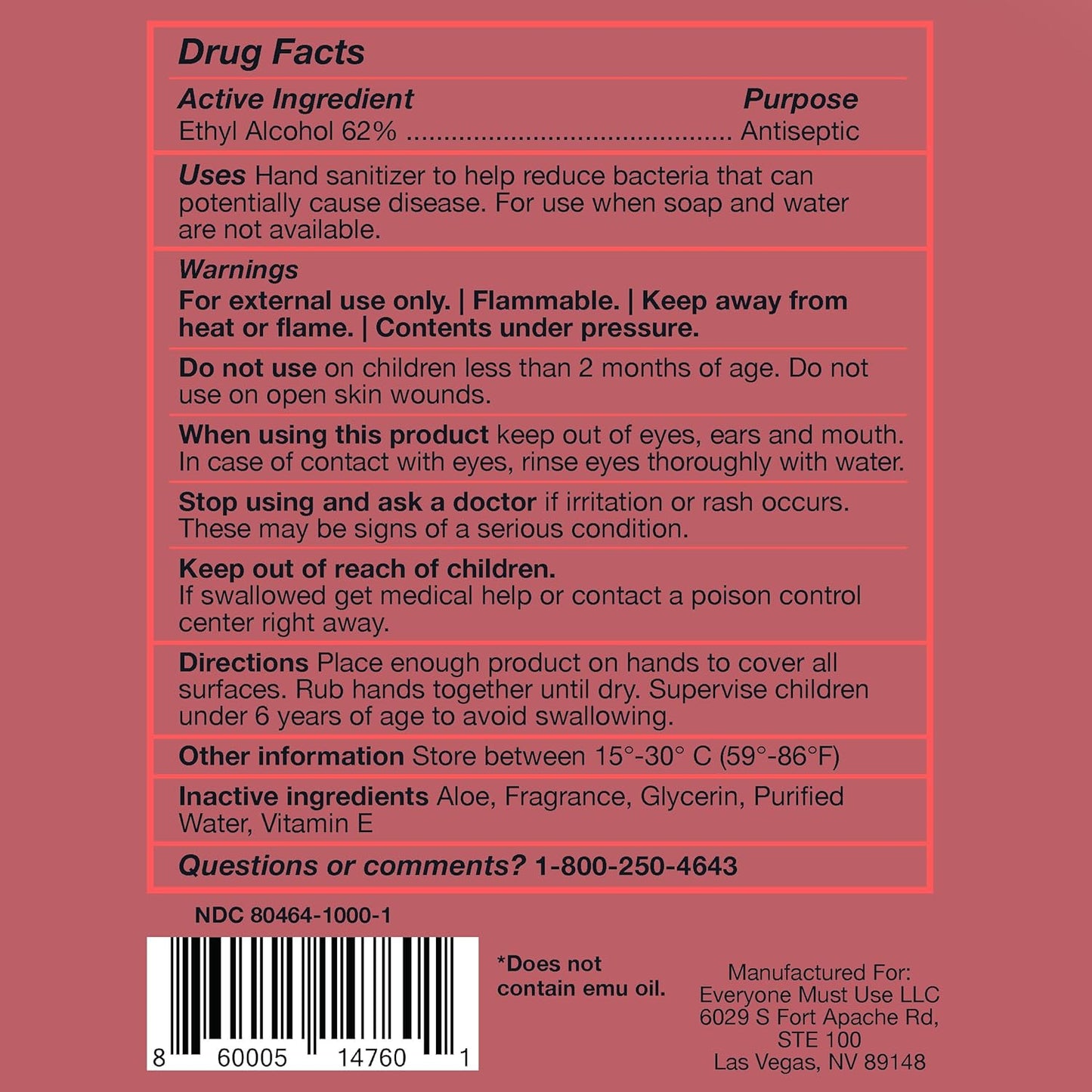 EMU (EVERYONE MUST USE) Hand Sanitizer pocket spray, Travel size 2.2oz. Cleanses Your Hands, Hydrating. Hand soap bulk. 24-hour disinfectant sanitizing. Made in USA (Watermelon_3)