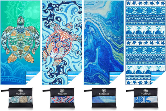 4 Pack Microfiber Lightweight Beach Towel Sand Free Quick Dry Absorbent Thin Compact Towels for Swimming Pool Camping Beach Accessories Large Easy Pack Travel Things for Vacation Essentials Gift
