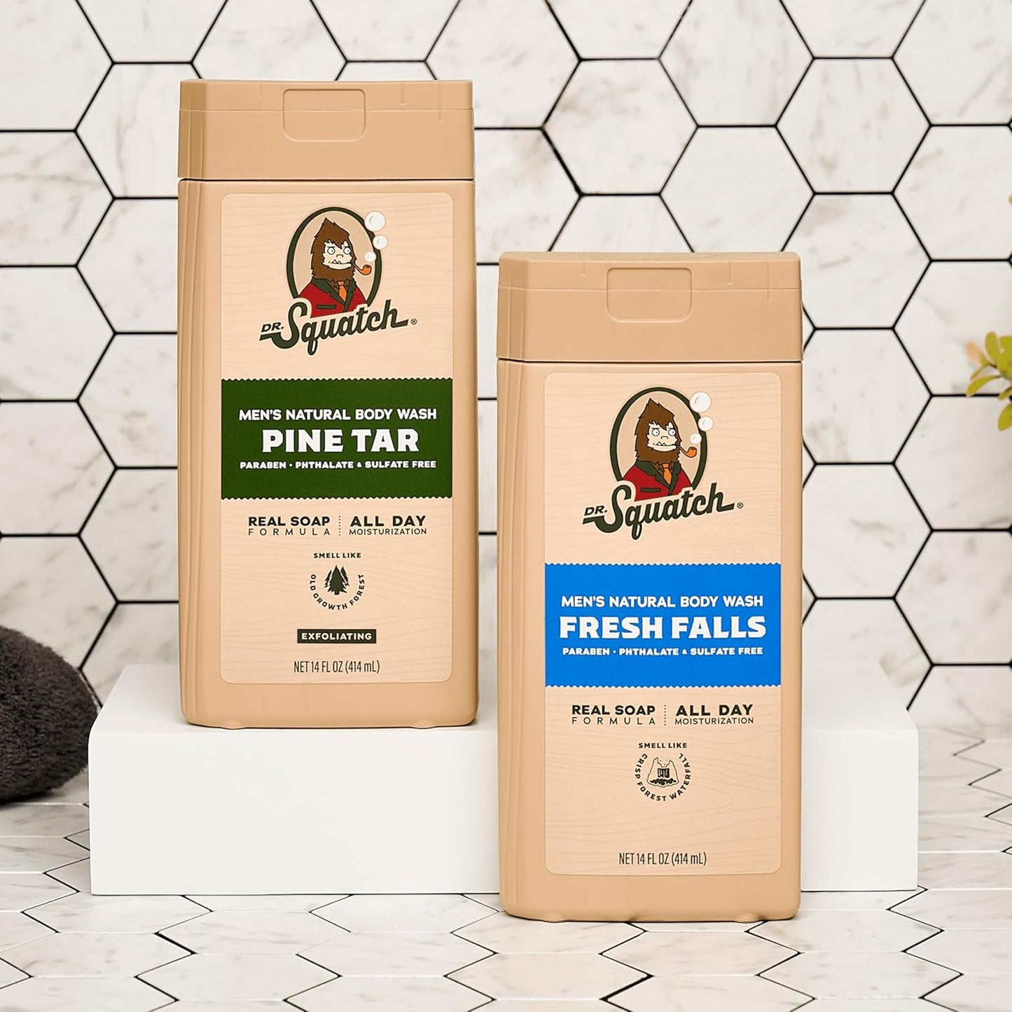 Dr. Squatch NEW Body Wash for Men with Nourishing, Natural Ingredients | No Paraben, Phthalate, Sulfate | All Day Moisture | Long Lasting Scent | Pine Tar & Fresh Falls (14 oz, 2-Pack)