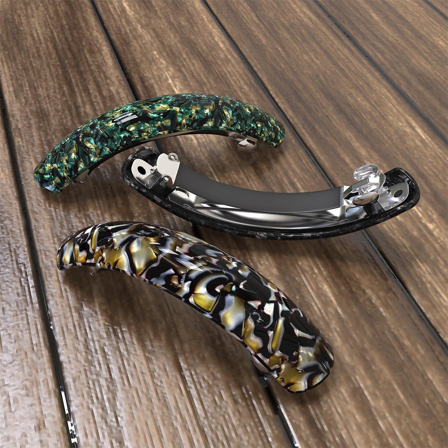 Large Hair Barrettes for Women Fine Thick Hair, French Barrette Hair Clips Ponytail Clamps Clasp Stylish Hair Accessories- 3Pcs (Black, Brown, Green)