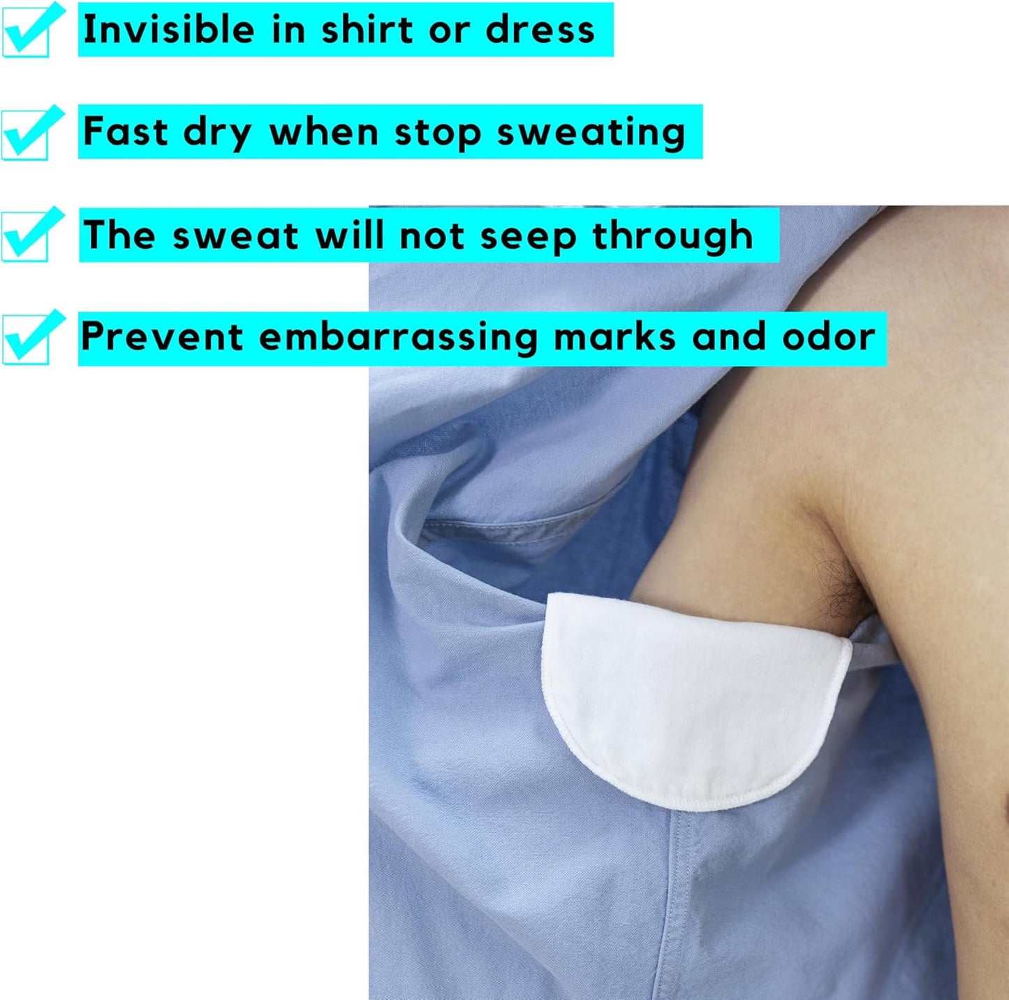 Reusable Armpit Sweat Pads Women Men, Underarm Sweat Pads for Sweat Stains, Machine Washable, 6 PCS (Small)