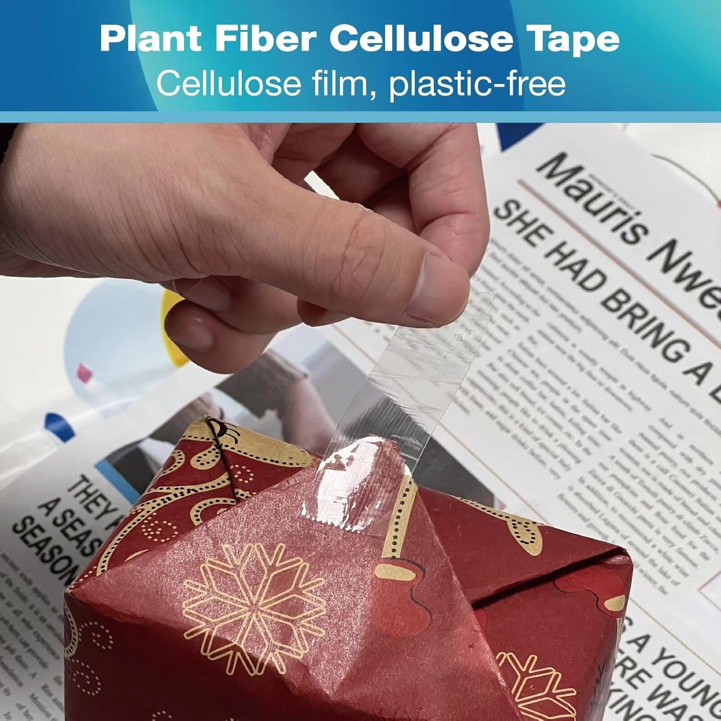 Blue Lake ECOLIFE Tape Dispenser Desk,Plastic-Free Tape Dispenser with 4 Rolls 3/4 in x 640 in Transparent Tape, Tape Dispenser Desk for Gift Wrapping, Office, Home, School