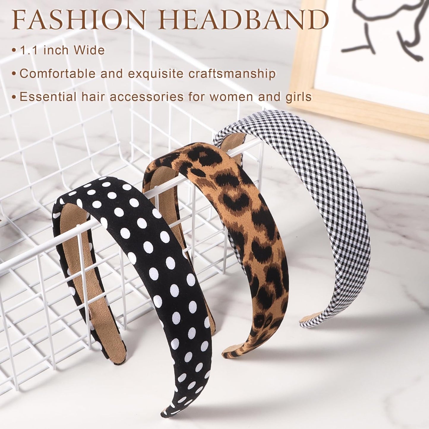 Headbands for Women - 1 Inches Wide Headbands - Solid Color Headband Fashion Hair Accessories- Trendy Women Girls Non Slip Fashion Hair Bands- Thick Elastic Hair Bands for Women's Hair 6PCS