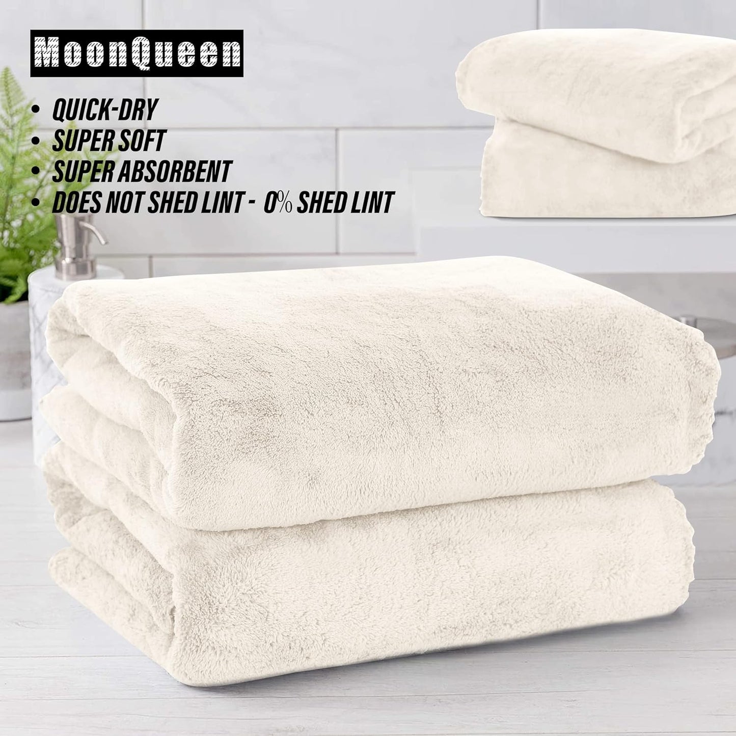 MOONQUEEN 6 Pack Premium Bath Towel Set - Quick Drying - Microfiber Coral Velvet Highly Absorbent Towels - Multipurpose Use as Bath Fitness, Bathroom, Shower, Sports, Yoga Towel (Cream)